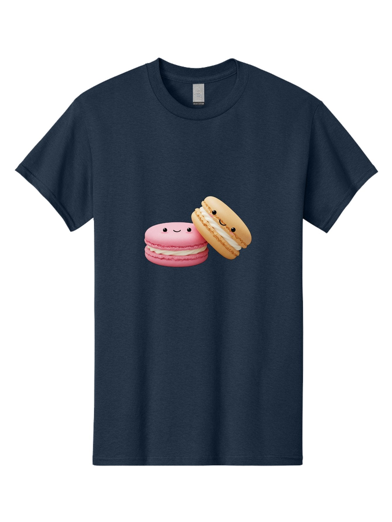 Smiling-Macarons Men'S Graphic Tee, 100% Cotton, Comfortable Casual Summer Wear, Machine Washable, Pink Macaron, Beige Macaron, Smiling Faces, Cute Desserts, White Filling, Adorable Treats, French Pastries, Sweet Delights Bab424