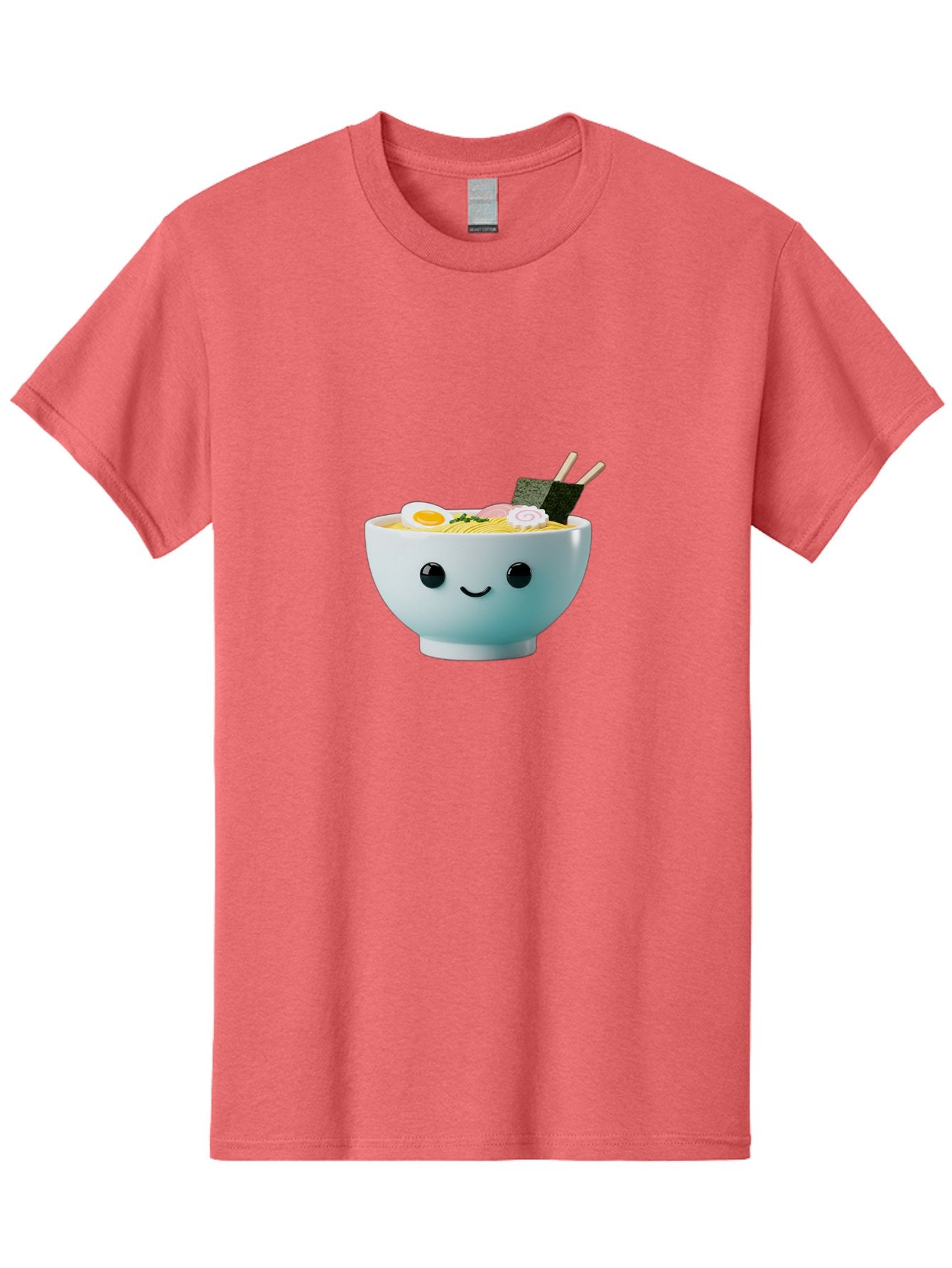 Smiling-Ramen-Bowl Men'S Graphic Tee, 100% Cotton, Comfortable Casual Summer Wear, Machine Washable, Steaming Bowl Of Ramen, Japanese Cuisine, Kawaii Food, Cartoon Character, Noodle Soup, Boiled Egg, Seaweed, Chopsticks, Smiling Face, Bab426 5