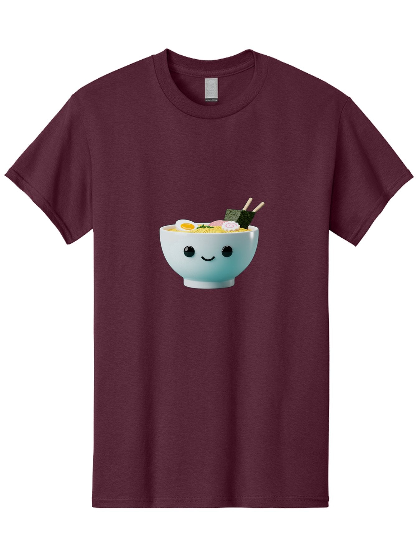 Smiling-Ramen-Bowl Men'S Graphic Tee, 100% Cotton, Comfortable Casual Summer Wear, Machine Washable, Steaming Bowl Of Ramen, Japanese Cuisine, Kawaii Food, Cartoon Character, Noodle Soup, Boiled Egg, Seaweed, Chopsticks, Smiling Face, Bab426 10
