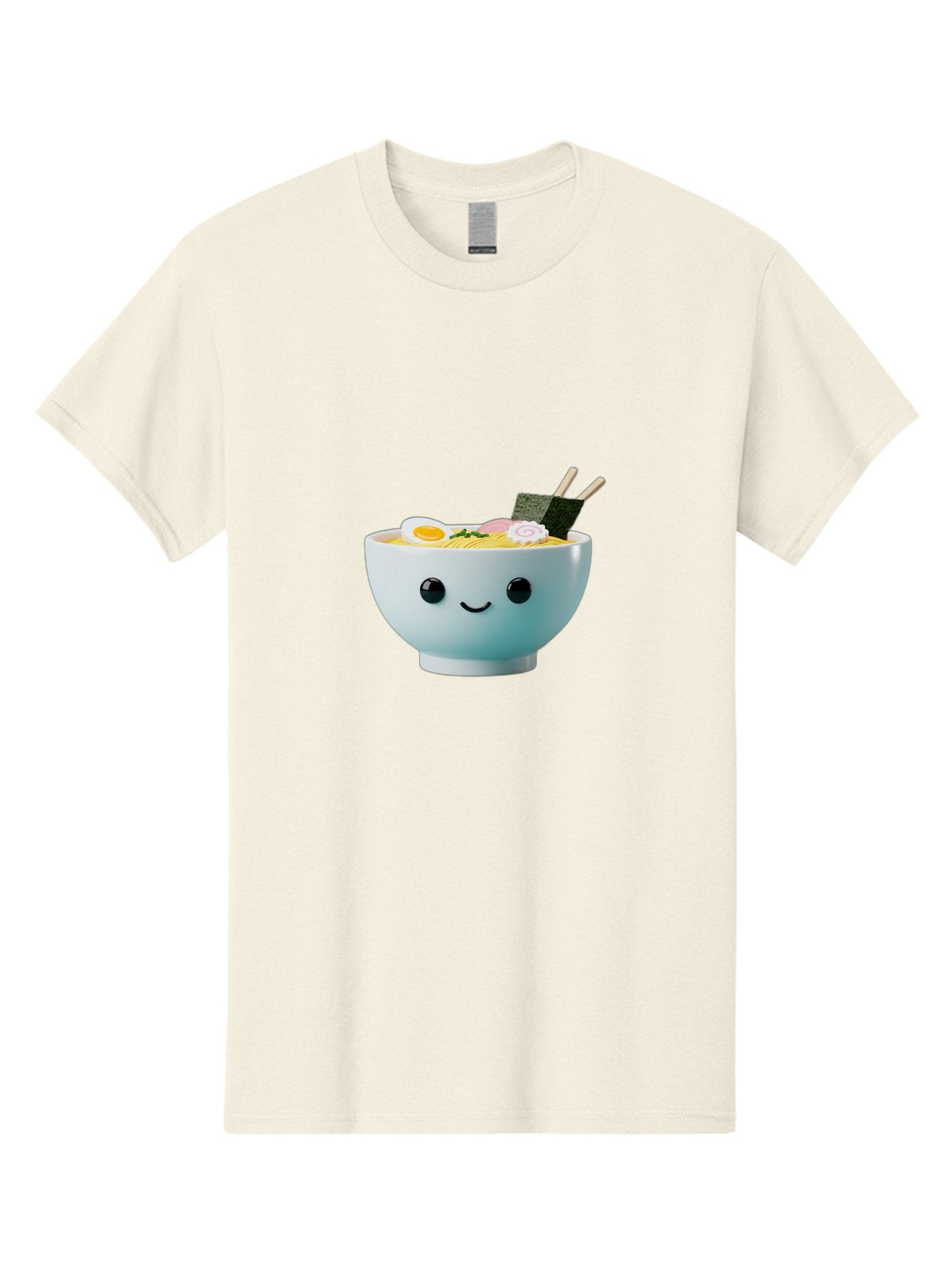Smiling-Ramen-Bowl Men'S Graphic Tee, 100% Cotton, Comfortable Casual Summer Wear, Machine Washable, Steaming Bowl Of Ramen, Japanese Cuisine, Kawaii Food, Cartoon Character, Noodle Soup, Boiled Egg, Seaweed, Chopsticks, Smiling Face, Bab426