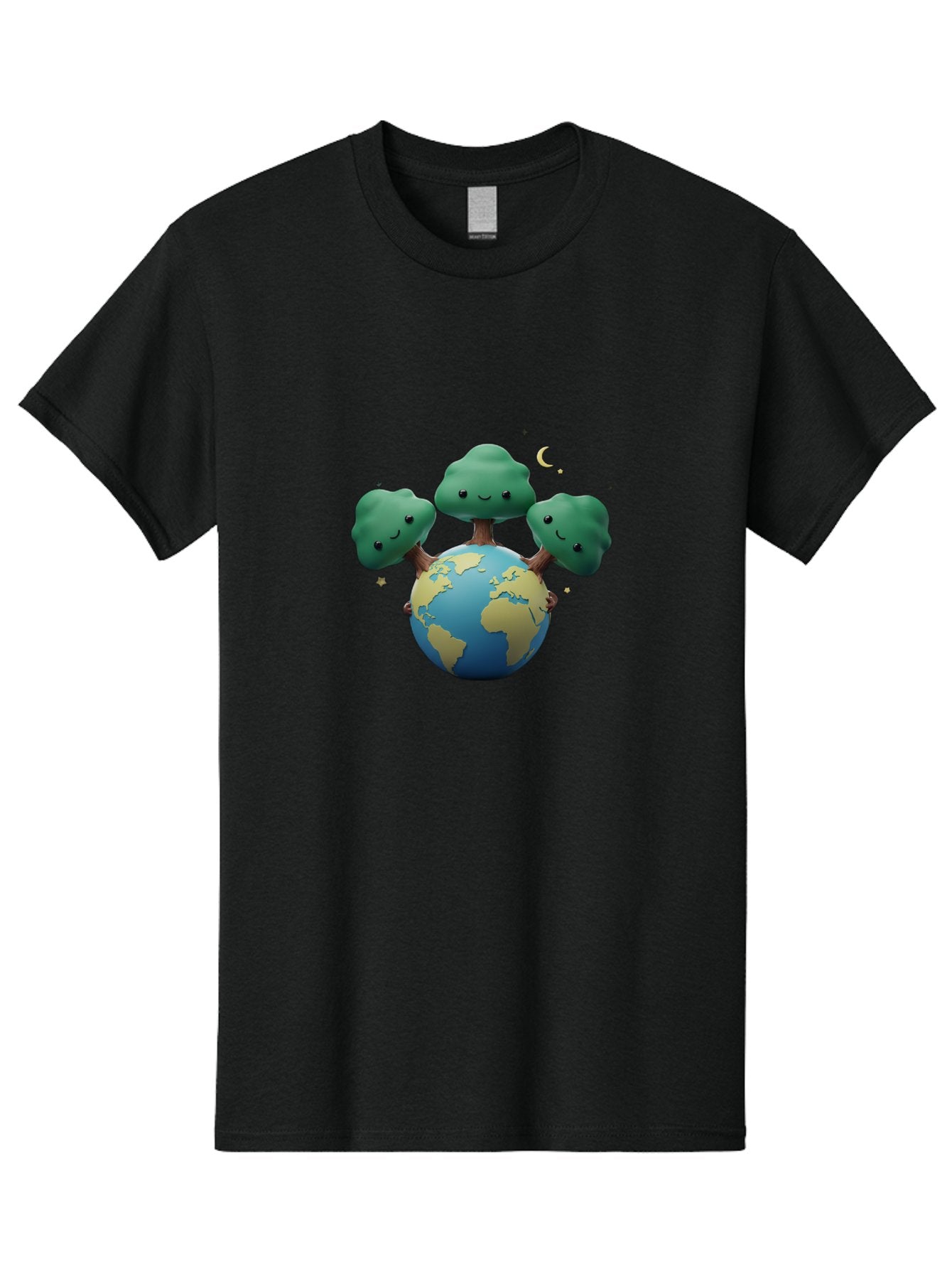 Smiling-Trees-Hugging-Earth Men'S Graphic Tee, 100% Cotton, Comfortable Casual Summer Wear, Machine Washable, Earth With Smiling Trees, Eco-Friendly, Environmental Awareness, Conservation, Sustainable Living, Cartoon Globe, Happy Planet, Bab427 15