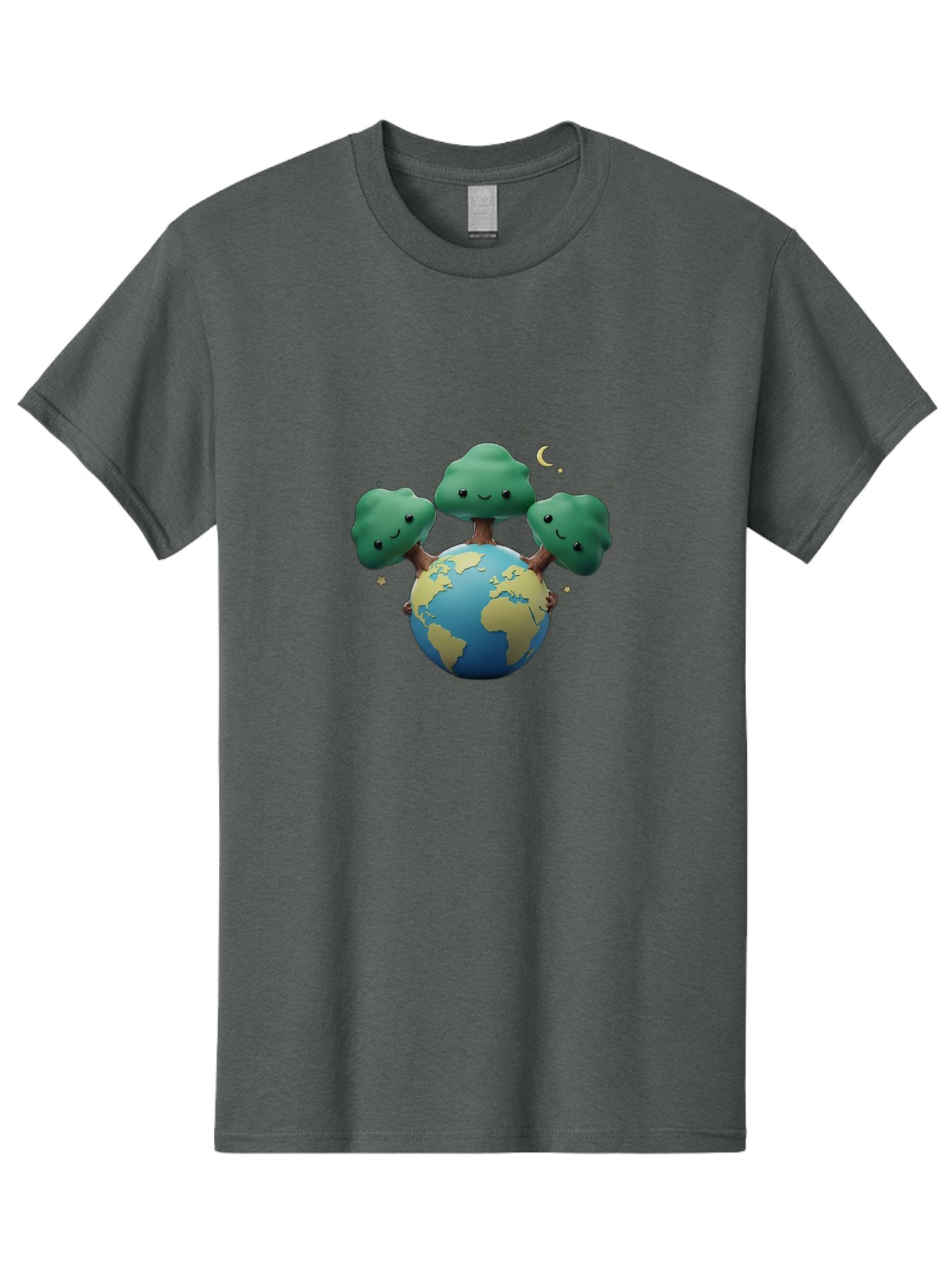 Smiling-Trees-Hugging-Earth Men'S Graphic Tee, 100% Cotton, Comfortable Casual Summer Wear, Machine Washable, Earth With Smiling Trees, Eco-Friendly, Environmental Awareness, Conservation, Sustainable Living, Cartoon Globe, Happy Planet, Bab427 11