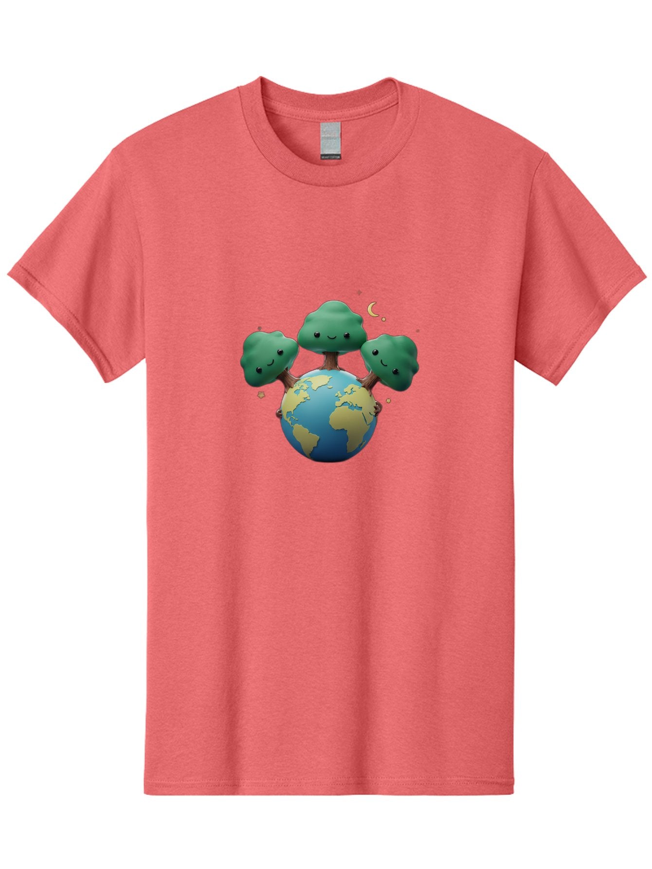 Smiling-Trees-Hugging-Earth Men'S Graphic Tee, 100% Cotton, Comfortable Casual Summer Wear, Machine Washable, Earth With Smiling Trees, Eco-Friendly, Environmental Awareness, Conservation, Sustainable Living, Cartoon Globe, Happy Planet, Bab427 12