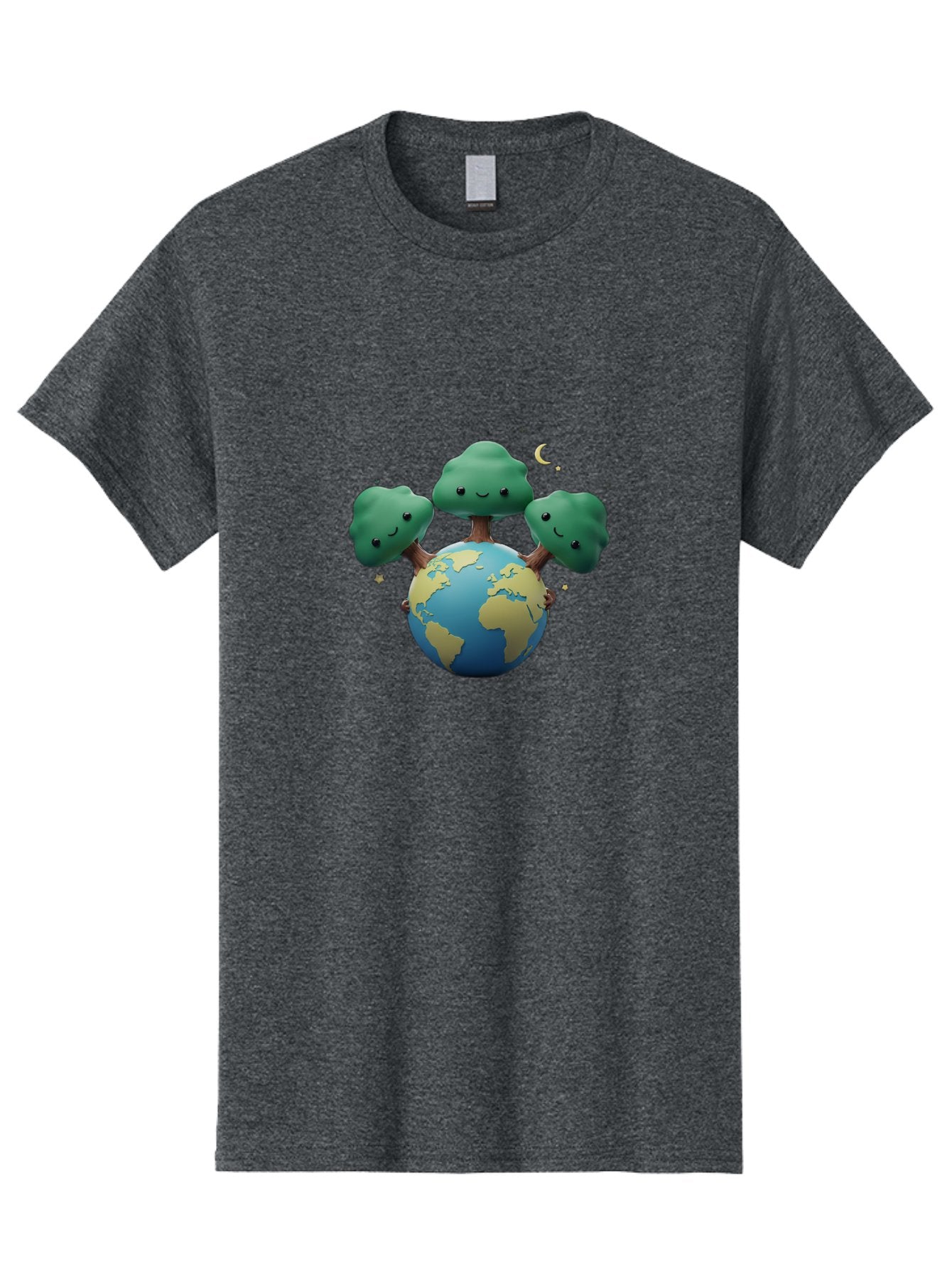 Smiling-Trees-Hugging-Earth Men'S Graphic Tee, 100% Cotton, Comfortable Casual Summer Wear, Machine Washable, Earth With Smiling Trees, Eco-Friendly, Environmental Awareness, Conservation, Sustainable Living, Cartoon Globe, Happy Planet, Bab427 7