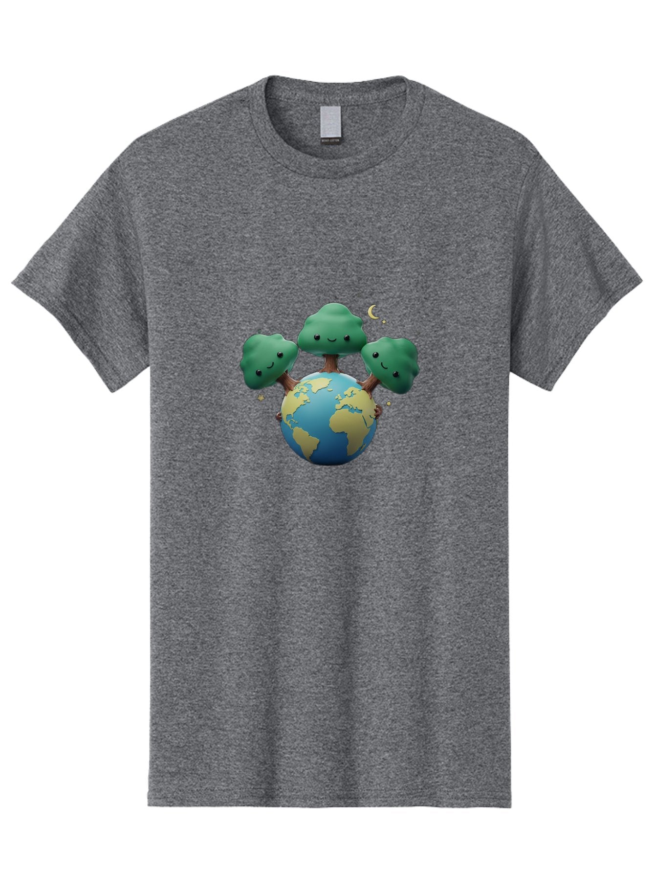 Smiling-Trees-Hugging-Earth Men'S Graphic Tee, 100% Cotton, Comfortable Casual Summer Wear, Machine Washable, Earth With Smiling Trees, Eco-Friendly, Environmental Awareness, Conservation, Sustainable Living, Cartoon Globe, Happy Planet, Bab427 9