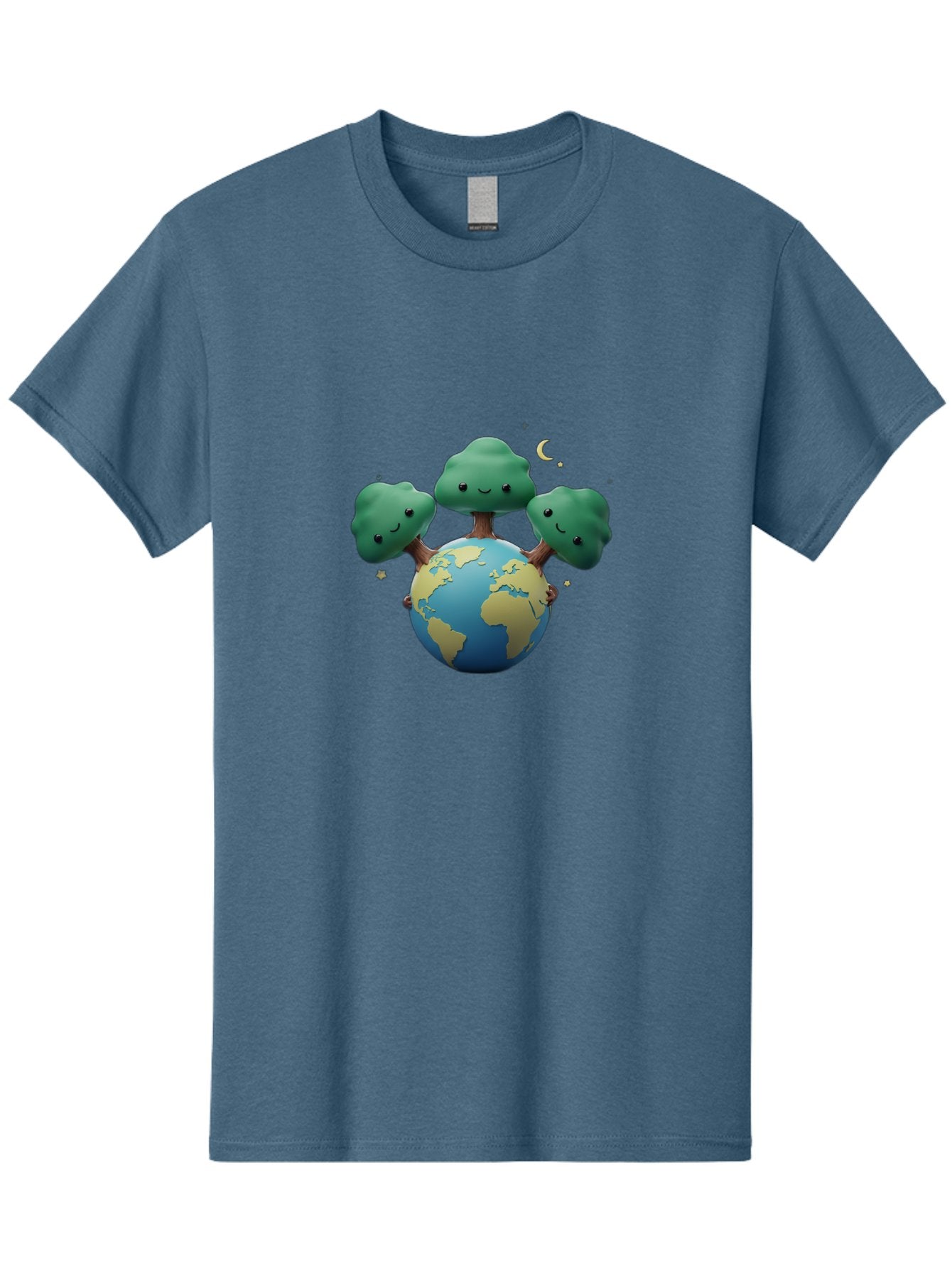 Smiling-Trees-Hugging-Earth Men'S Graphic Tee, 100% Cotton, Comfortable Casual Summer Wear, Machine Washable, Earth With Smiling Trees, Eco-Friendly, Environmental Awareness, Conservation, Sustainable Living, Cartoon Globe, Happy Planet, Bab427 4