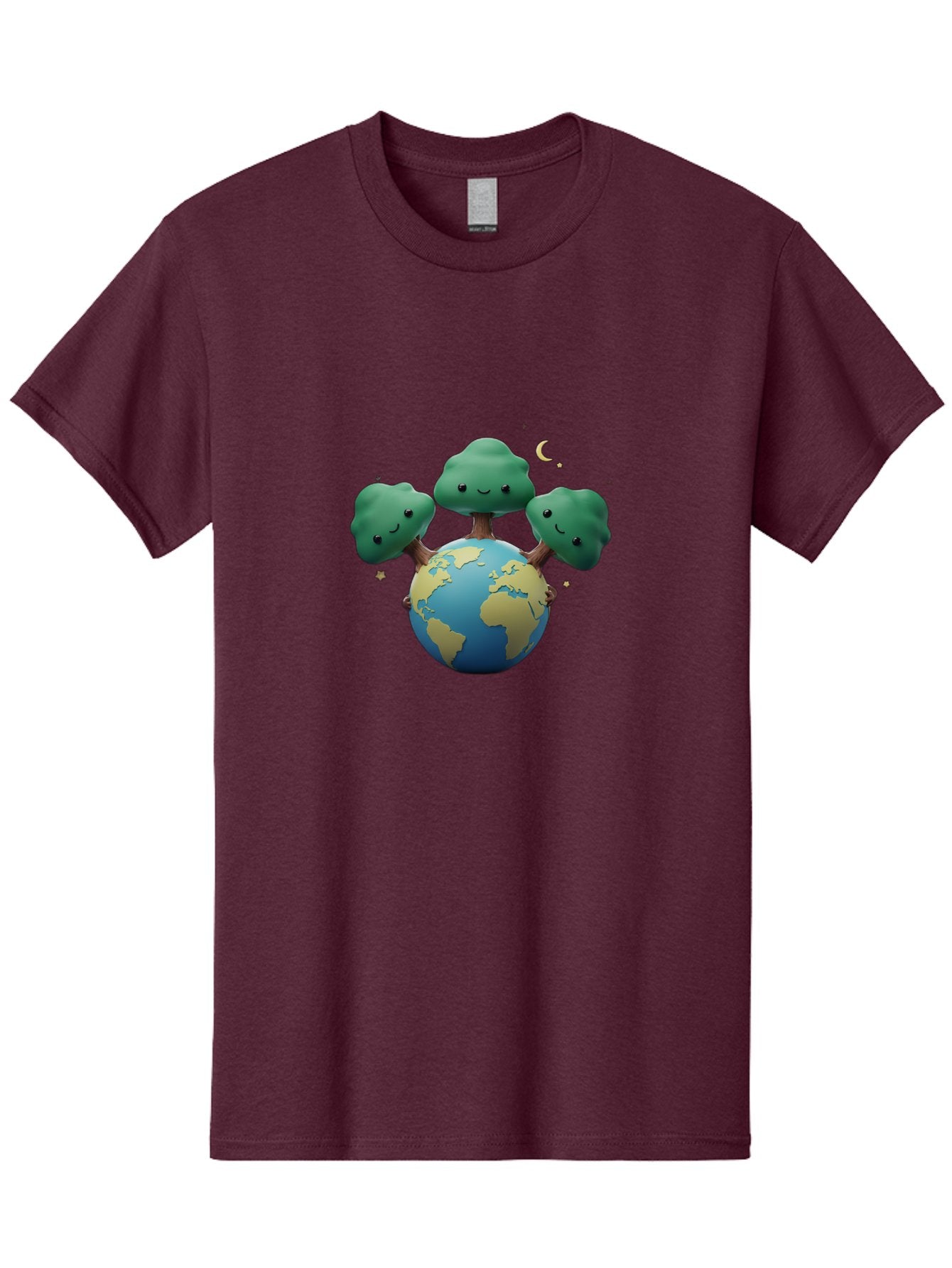 Smiling-Trees-Hugging-Earth Men'S Graphic Tee, 100% Cotton, Comfortable Casual Summer Wear, Machine Washable, Earth With Smiling Trees, Eco-Friendly, Environmental Awareness, Conservation, Sustainable Living, Cartoon Globe, Happy Planet, Bab427 10