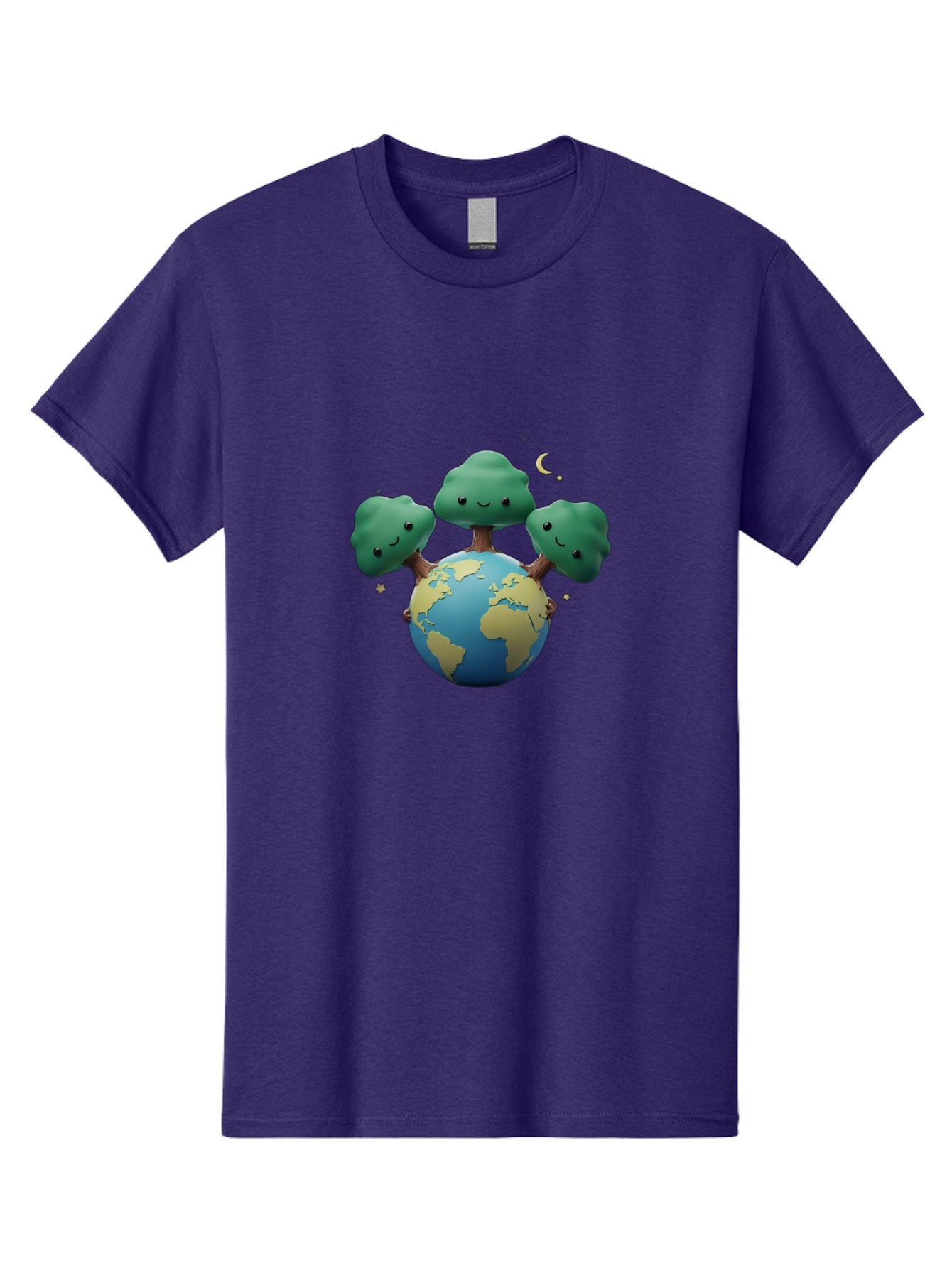 Smiling-Trees-Hugging-Earth Men'S Graphic Tee, 100% Cotton, Comfortable Casual Summer Wear, Machine Washable, Earth With Smiling Trees, Eco-Friendly, Environmental Awareness, Conservation, Sustainable Living, Cartoon Globe, Happy Planet, Bab427 6