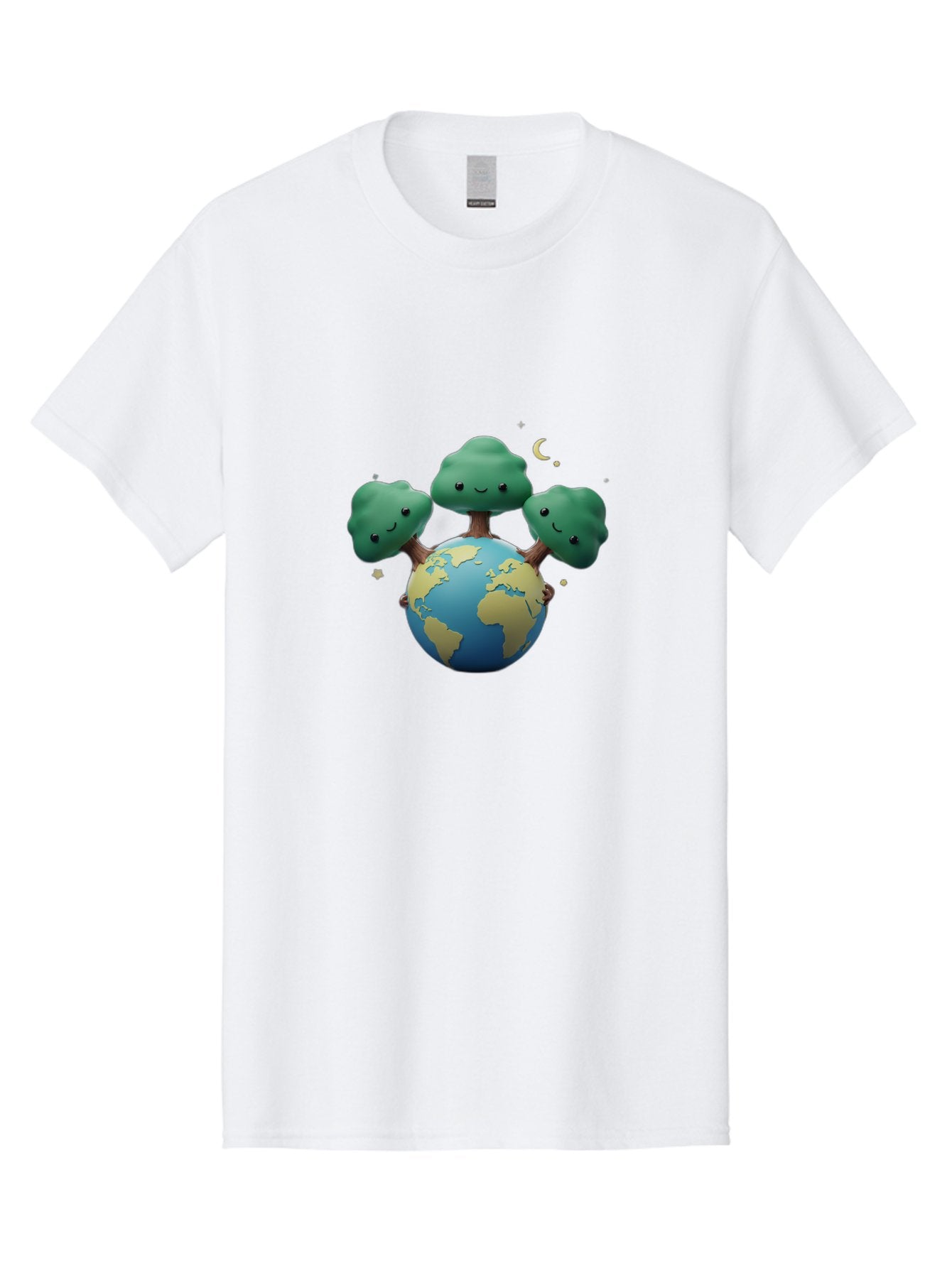 Smiling-Trees-Hugging-Earth Men'S Graphic Tee, 100% Cotton, Comfortable Casual Summer Wear, Machine Washable, Earth With Smiling Trees, Eco-Friendly, Environmental Awareness, Conservation, Sustainable Living, Cartoon Globe, Happy Planet, Bab427 8