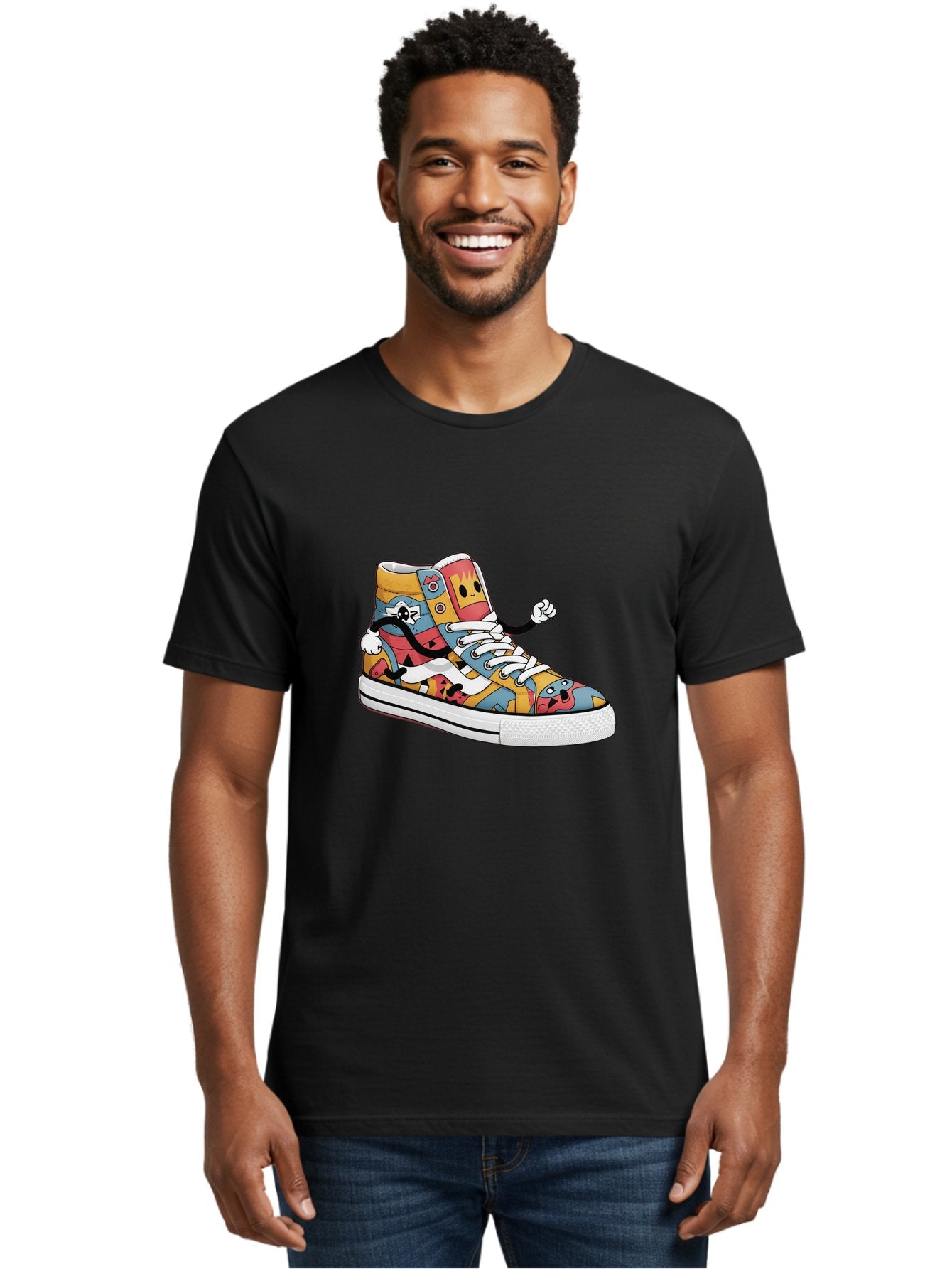 Sneaker Men'S Graphic Tee, 100% Cotton, Comfortable Casual Summer Wear, Machine Washable, Sneaker With Emojis, Cartoon Shoe, Colorful Footwear, Playful Design, Funky Style, Emoji Fashion, Streetwear, Animated Sneaker, Vibrant Colors Bab430 23
