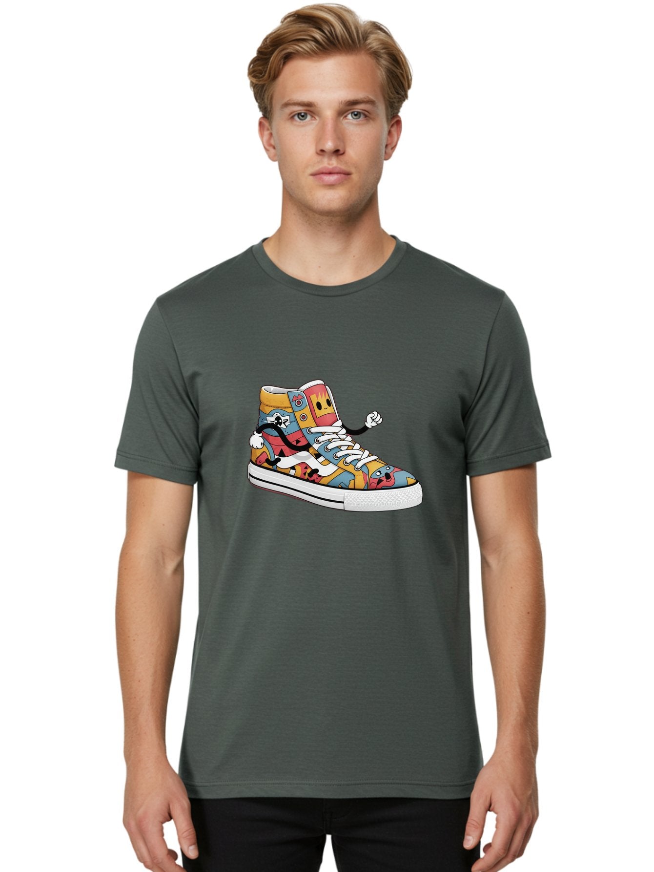 Sneaker Men'S Graphic Tee, 100% Cotton, Comfortable Casual Summer Wear, Machine Washable, Sneaker With Emojis, Cartoon Shoe, Colorful Footwear, Playful Design, Funky Style, Emoji Fashion, Streetwear, Animated Sneaker, Vibrant Colors Bab430 17