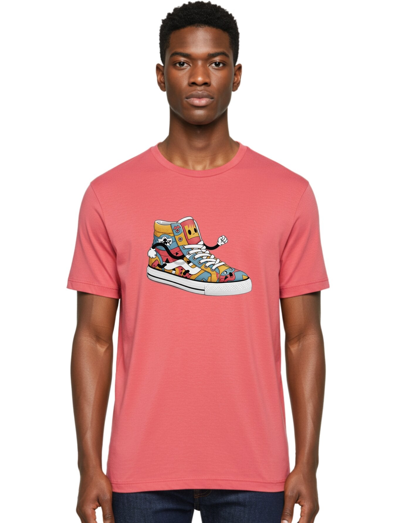 Sneaker Men'S Graphic Tee, 100% Cotton, Comfortable Casual Summer Wear, Machine Washable, Sneaker With Emojis, Cartoon Shoe, Colorful Footwear, Playful Design, Funky Style, Emoji Fashion, Streetwear, Animated Sneaker, Vibrant Colors Bab430 29