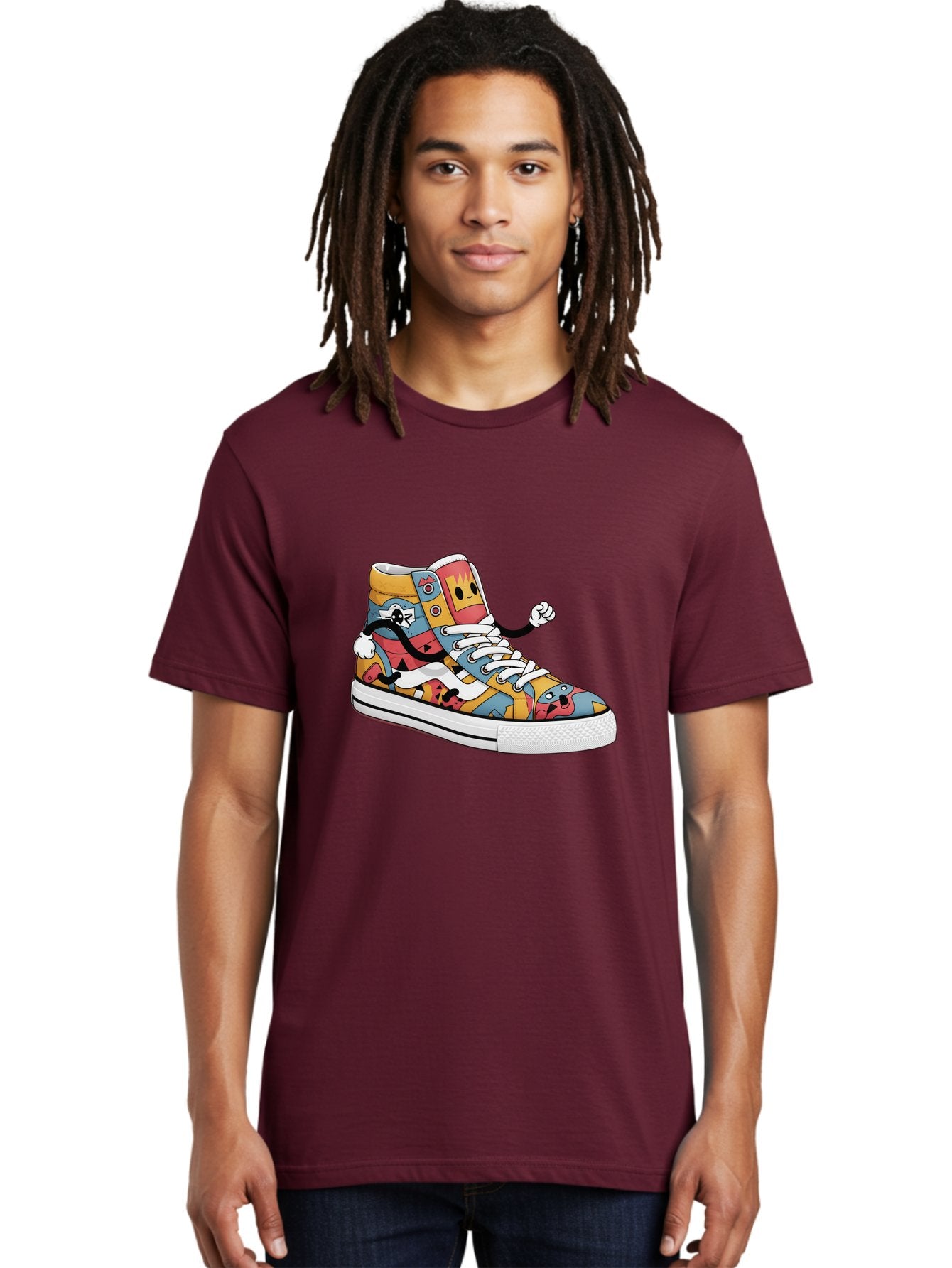 Sneaker Men'S Graphic Tee, 100% Cotton, Comfortable Casual Summer Wear, Machine Washable, Sneaker With Emojis, Cartoon Shoe, Colorful Footwear, Playful Design, Funky Style, Emoji Fashion, Streetwear, Animated Sneaker, Vibrant Colors Bab430 21