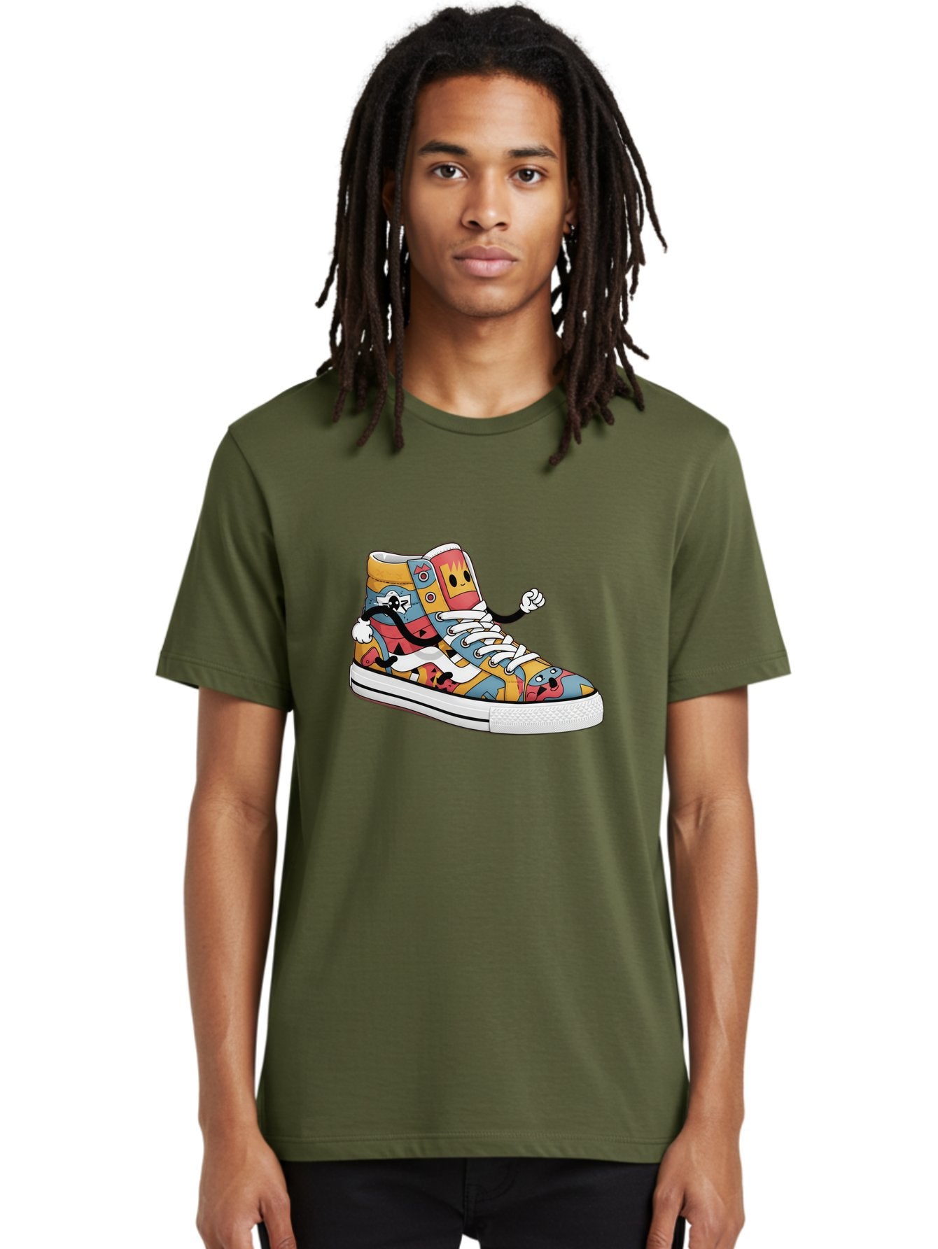 Sneaker Men'S Graphic Tee, 100% Cotton, Comfortable Casual Summer Wear, Machine Washable, Sneaker With Emojis, Cartoon Shoe, Colorful Footwear, Playful Design, Funky Style, Emoji Fashion, Streetwear, Animated Sneaker, Vibrant Colors Bab430 16