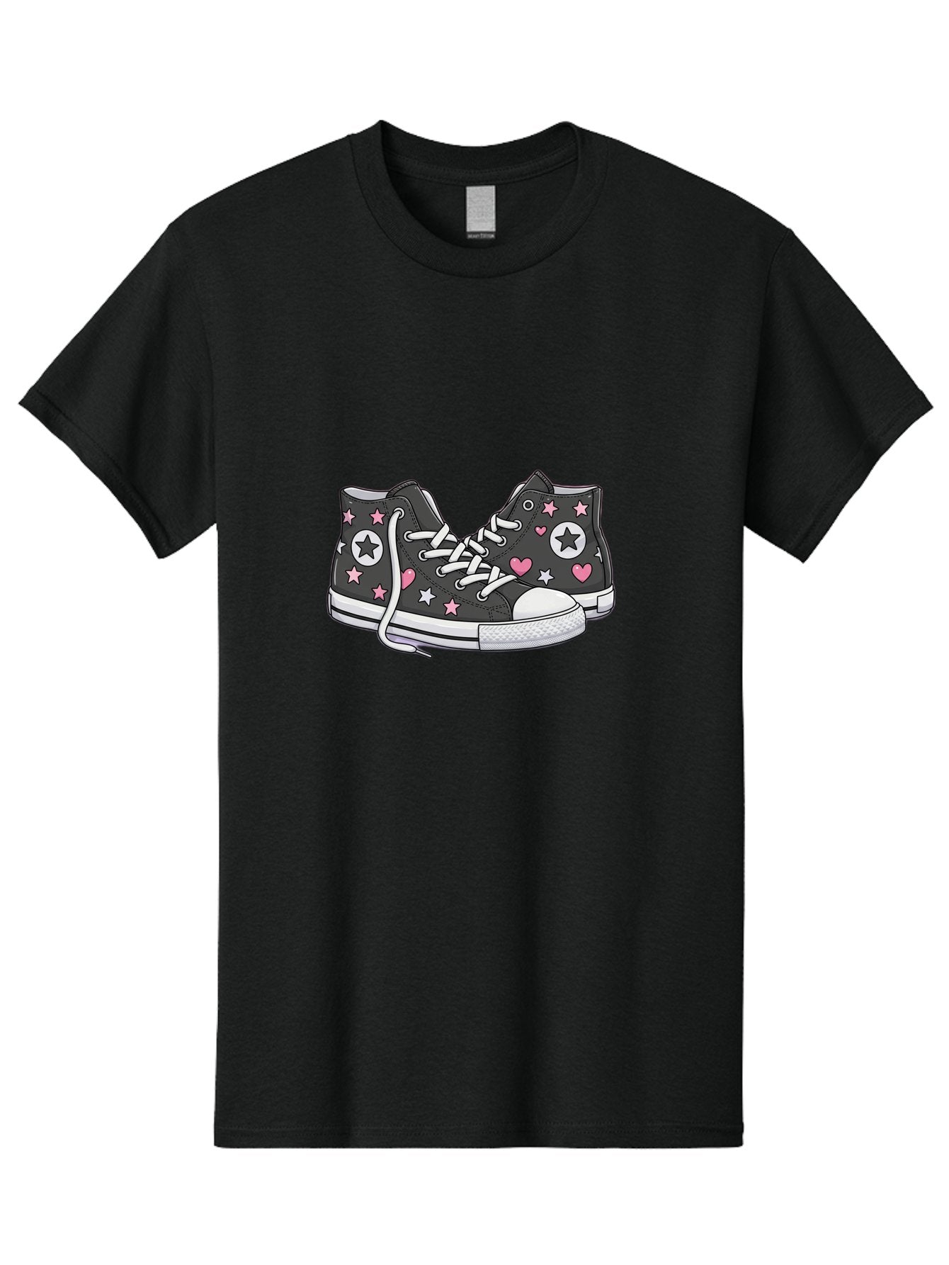 Sneakers-With-Stars-And-Hearts Men'S Graphic Tee, 100% Cotton, Comfortable Casual Summer Wear, Machine Washable, Custom Sneakers, Star And Heart Designs, Fashion Footwear, Casual Wear, Pink And White Accents, Sneaker Art, Street Style, Bab432 7