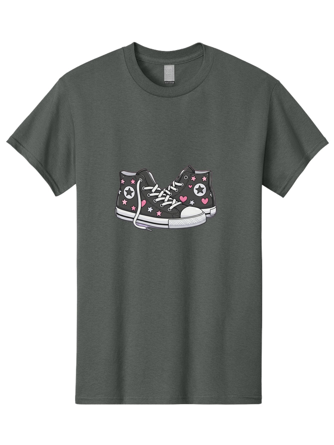 Sneakers-With-Stars-And-Hearts Men'S Graphic Tee, 100% Cotton, Comfortable Casual Summer Wear, Machine Washable, Custom Sneakers, Star And Heart Designs, Fashion Footwear, Casual Wear, Pink And White Accents, Sneaker Art, Street Style, Bab432 3