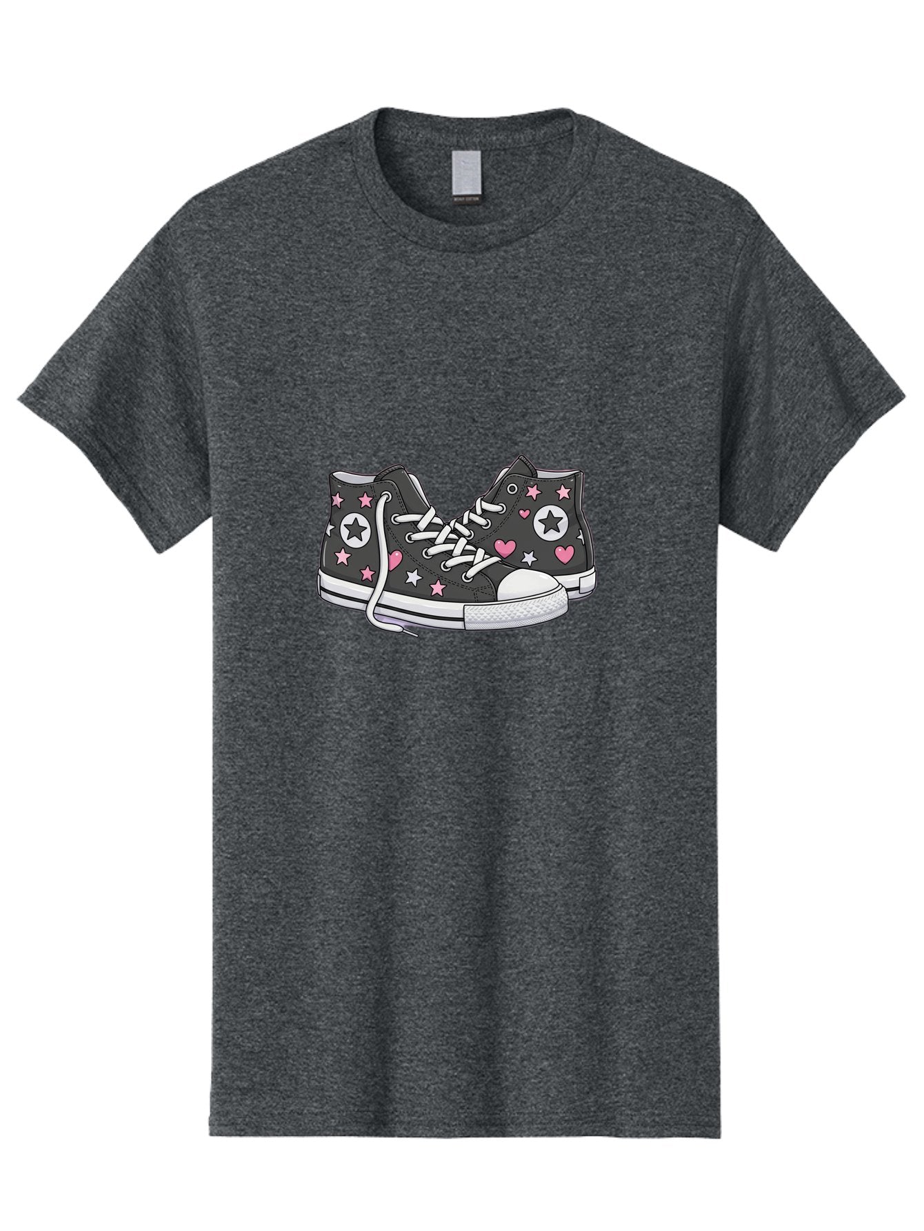 Sneakers-With-Stars-And-Hearts Men'S Graphic Tee, 100% Cotton, Comfortable Casual Summer Wear, Machine Washable, Custom Sneakers, Star And Heart Designs, Fashion Footwear, Casual Wear, Pink And White Accents, Sneaker Art, Street Style, Bab432