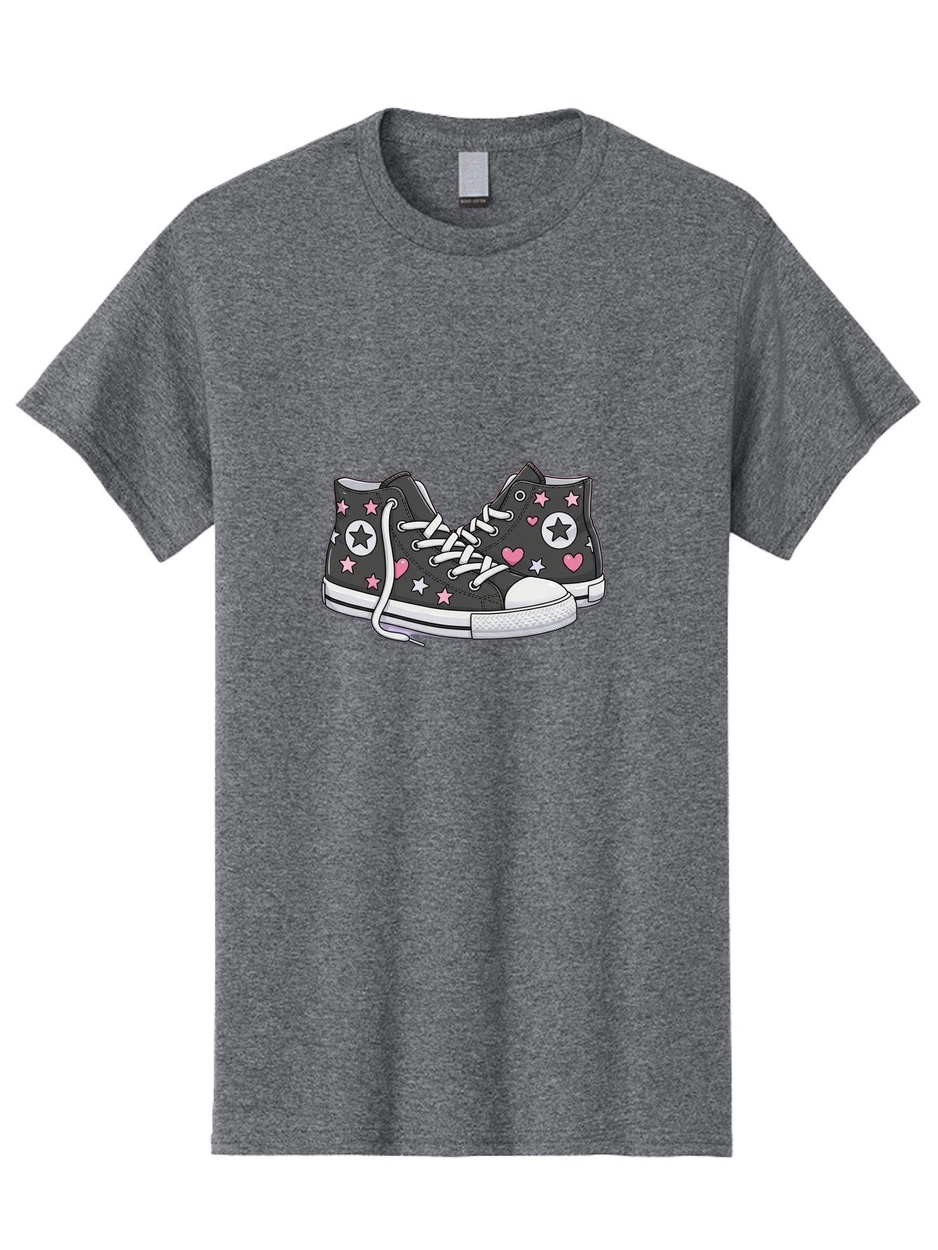 Sneakers-With-Stars-And-Hearts Men'S Graphic Tee, 100% Cotton, Comfortable Casual Summer Wear, Machine Washable, Custom Sneakers, Star And Heart Designs, Fashion Footwear, Casual Wear, Pink And White Accents, Sneaker Art, Street Style, Bab432 8