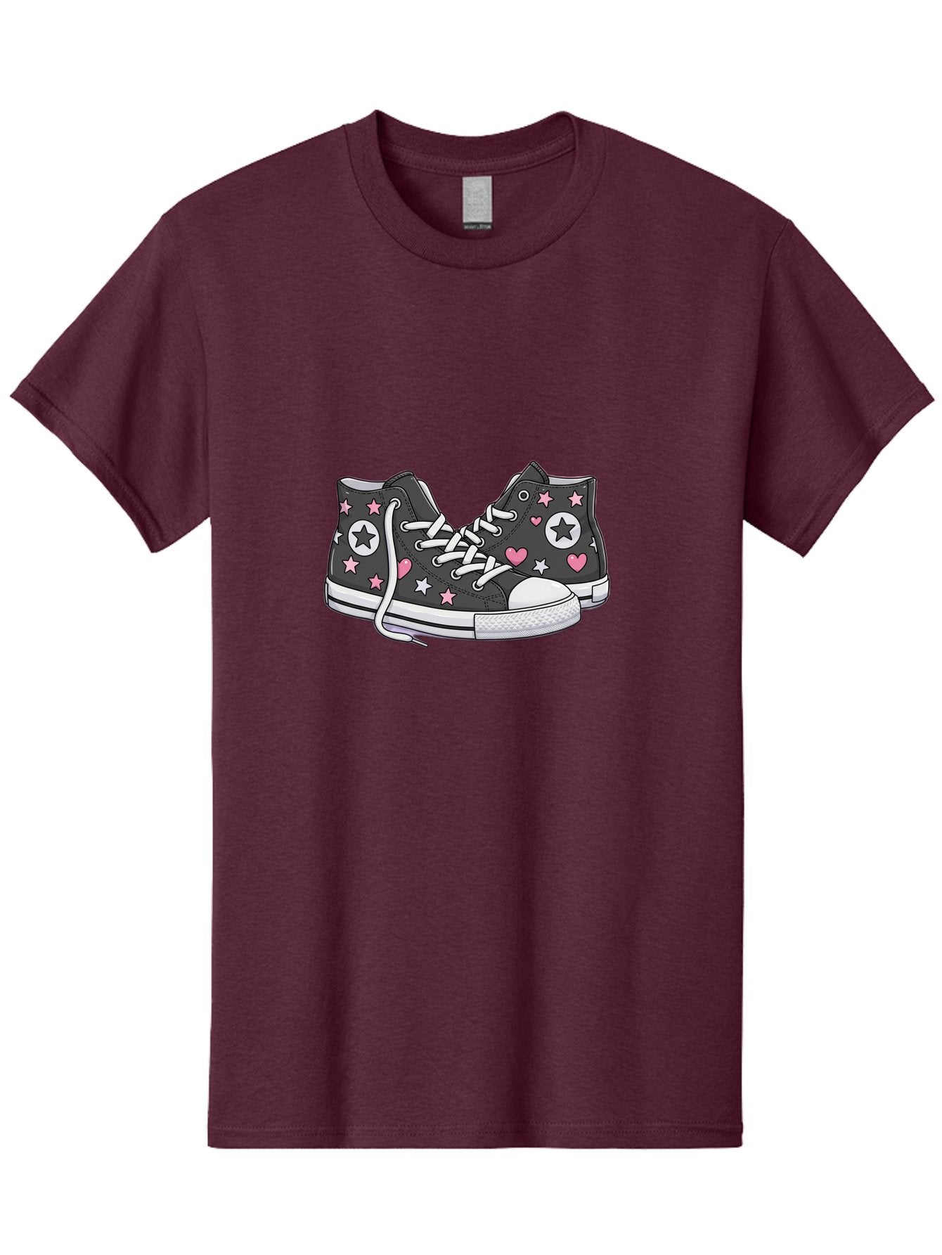 Sneakers-With-Stars-And-Hearts Men'S Graphic Tee, 100% Cotton, Comfortable Casual Summer Wear, Machine Washable, Custom Sneakers, Star And Heart Designs, Fashion Footwear, Casual Wear, Pink And White Accents, Sneaker Art, Street Style, Bab432 9