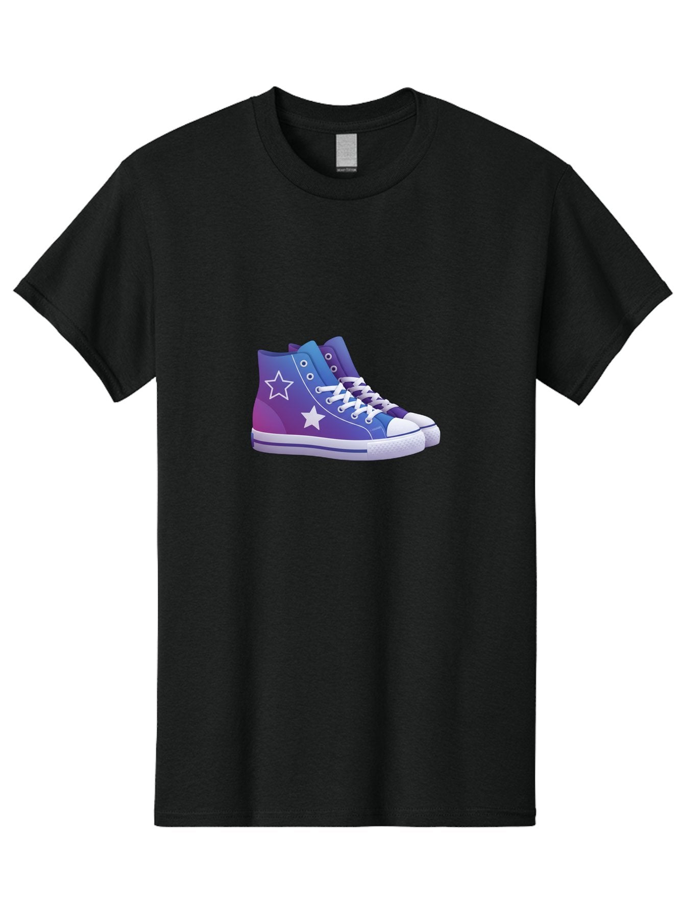 Sneakers-With-Stars Men'S Graphic Tee, 100% Cotton, Comfortable Casual Summer Wear, Machine Washable, Sneakers With Star Design, Purple Sneakers, Blue Sneakers, White Laces, Gradient Effect, Colorful Footwear, Streetwear Style, Casual Shoes, Bab433 9