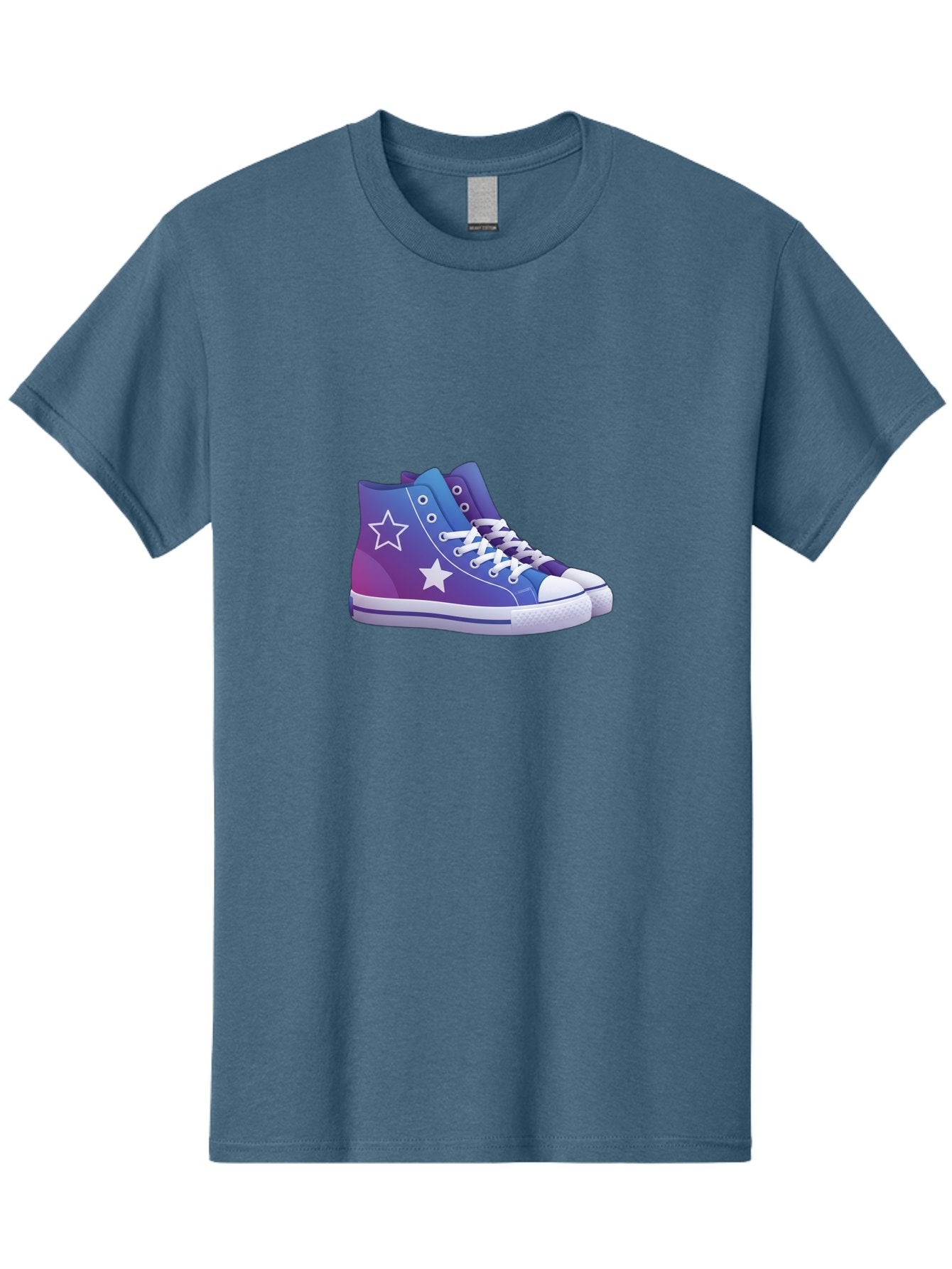Sneakers-With-Stars Men'S Graphic Tee, 100% Cotton, Comfortable Casual Summer Wear, Machine Washable, Sneakers With Star Design, Purple Sneakers, Blue Sneakers, White Laces, Gradient Effect, Colorful Footwear, Streetwear Style, Casual Shoes, Bab433 11