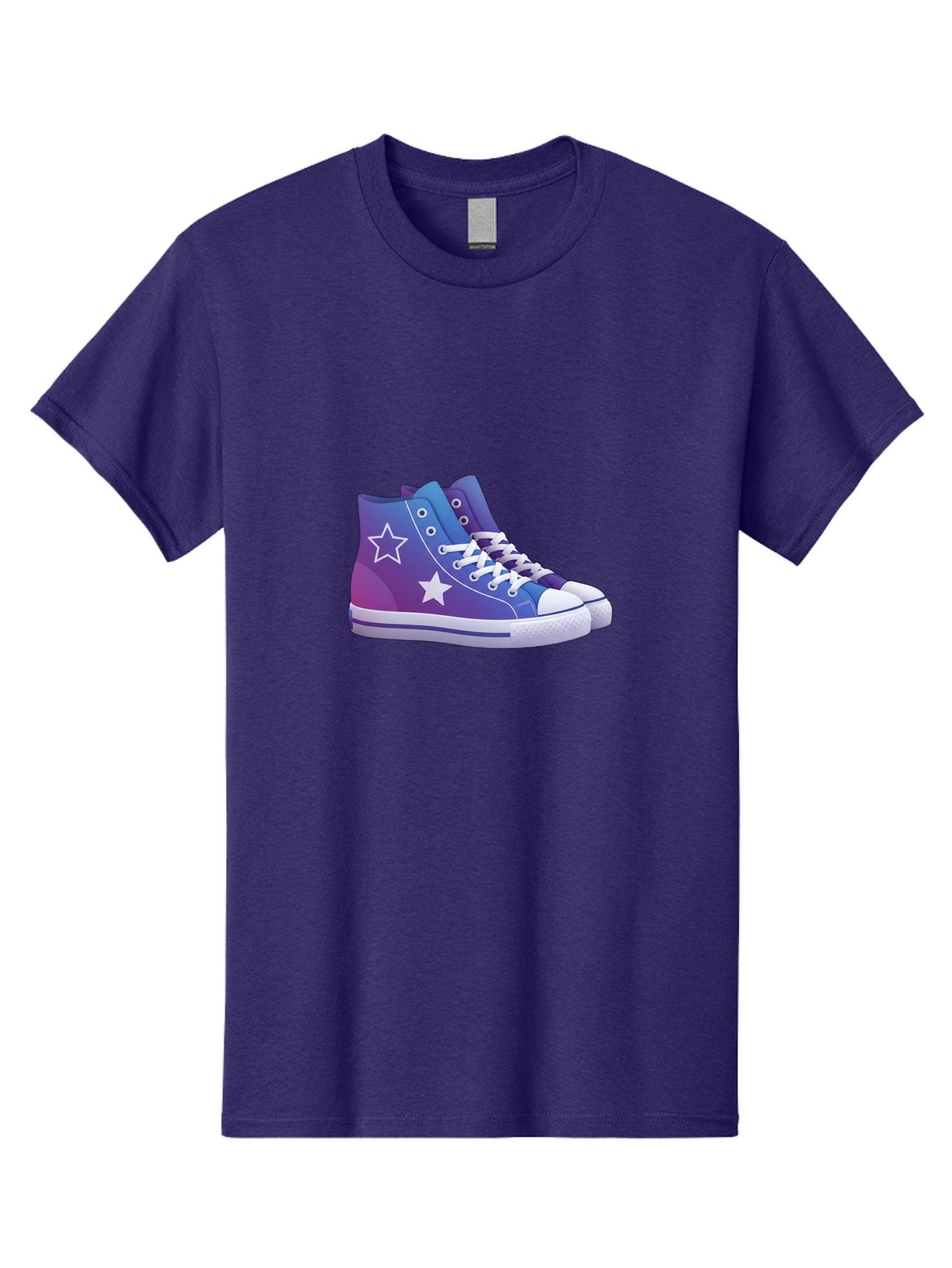 Sneakers-With-Stars Men'S Graphic Tee, 100% Cotton, Comfortable Casual Summer Wear, Machine Washable, Sneakers With Star Design, Purple Sneakers, Blue Sneakers, White Laces, Gradient Effect, Colorful Footwear, Streetwear Style, Casual Shoes, Bab433 12