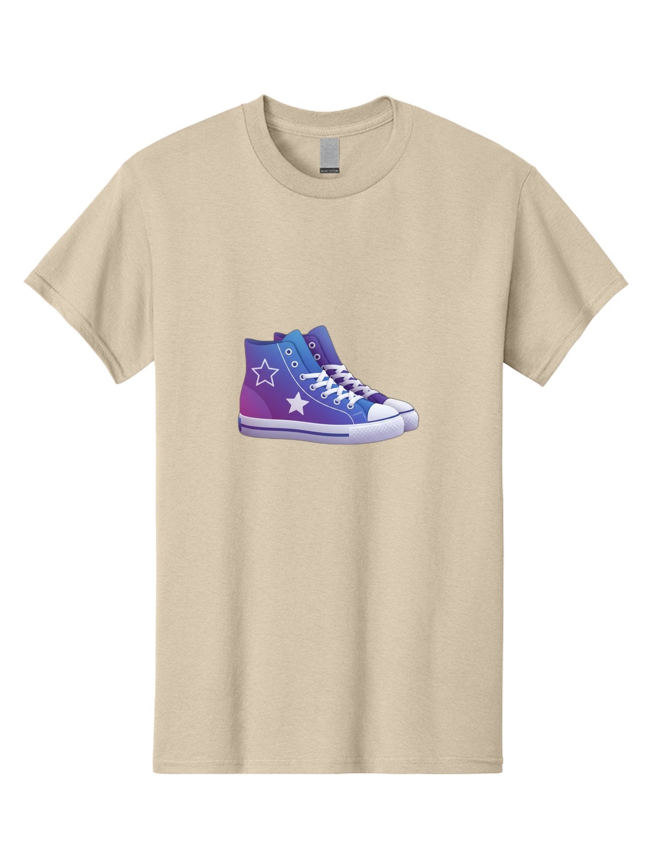 Sneakers-With-Stars Men'S Graphic Tee, 100% Cotton, Comfortable Casual Summer Wear, Machine Washable, Sneakers With Star Design, Purple Sneakers, Blue Sneakers, White Laces, Gradient Effect, Colorful Footwear, Streetwear Style, Casual Shoes, Bab433 13