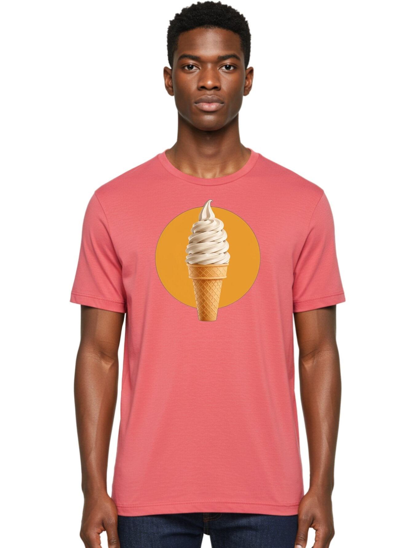 Soft-Serve-Ice-Cream-Cone-1 Men'S Graphic Tee, 100% Cotton, Comfortable Casual Summer Wear, Machine Washable, Soft Serve Ice Cream, Ice Cream Cone, Waffle Cone, Vanilla Ice Cream, Swirly Ice Cream, Summer Treats, Dessert, Sweet Tooth, Bab434 28