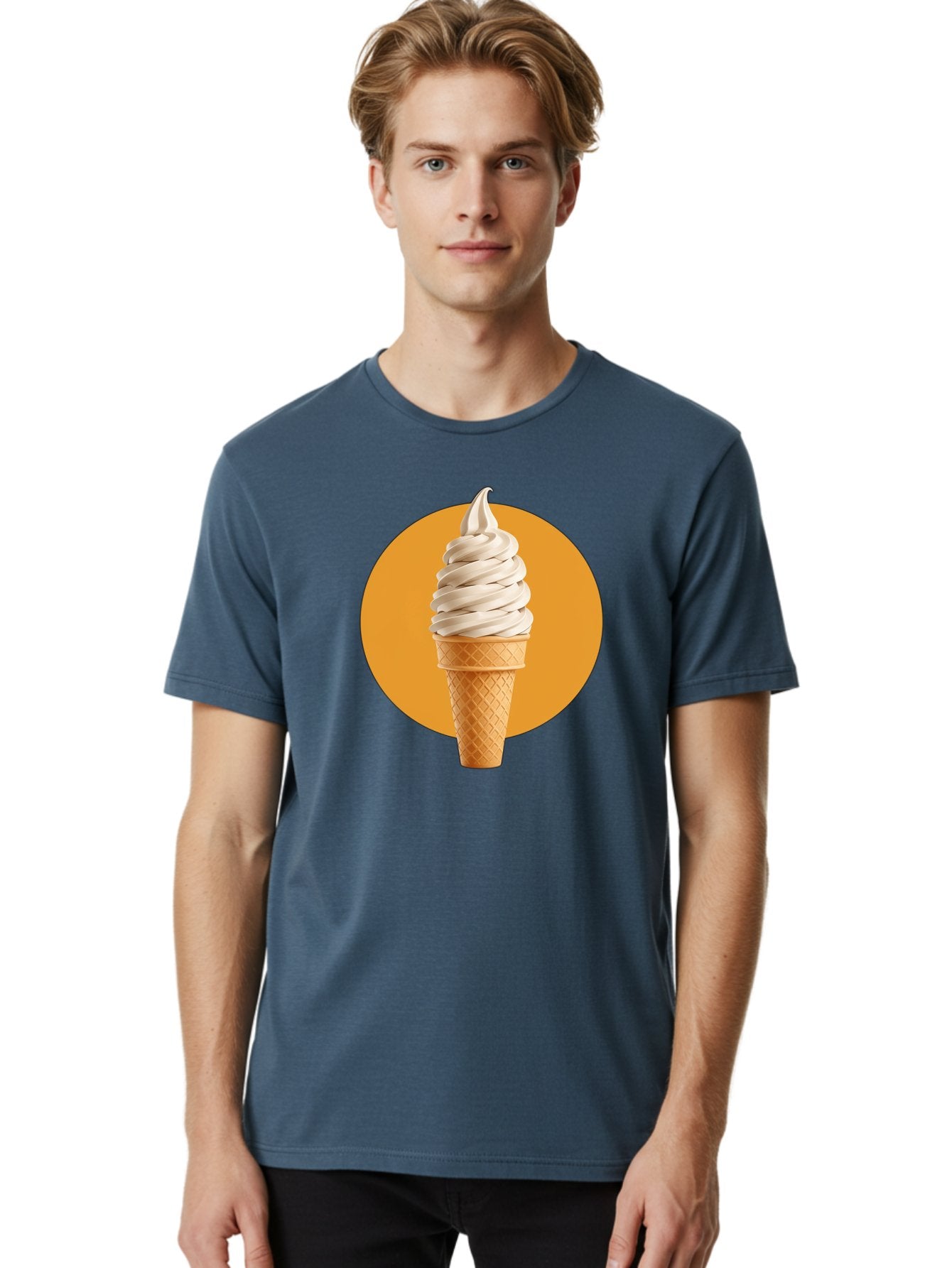 Soft-Serve-Ice-Cream-Cone-1 Men'S Graphic Tee, 100% Cotton, Comfortable Casual Summer Wear, Machine Washable, Soft Serve Ice Cream, Ice Cream Cone, Waffle Cone, Vanilla Ice Cream, Swirly Ice Cream, Summer Treats, Dessert, Sweet Tooth, Bab434 20