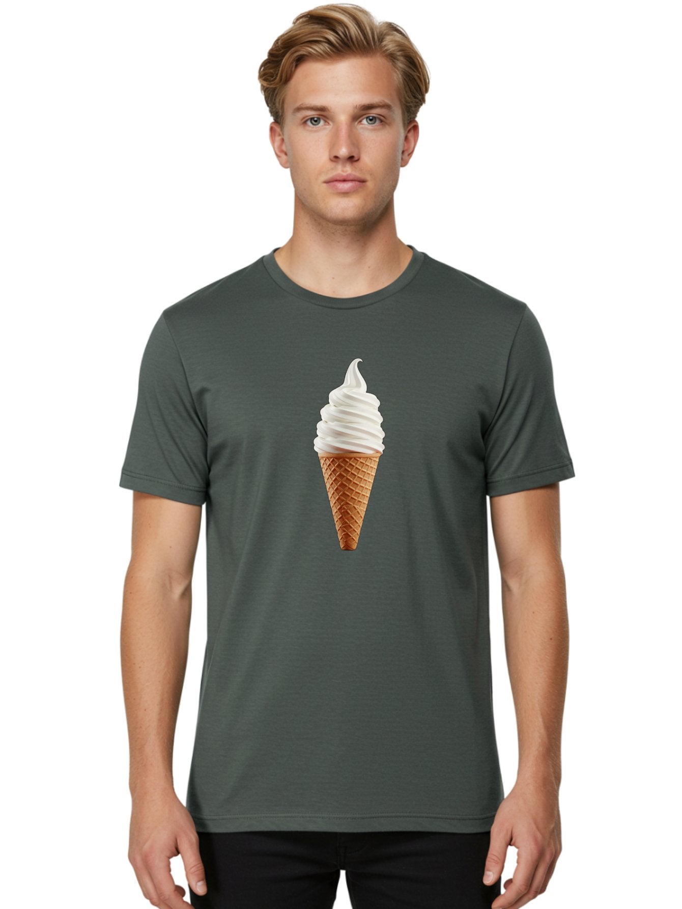 Soft-Serve-Ice-Cream-Cone Men'S Graphic Tee, 100% Cotton, Comfortable Casual Summer Wear, Machine Washable, Soft Serve Ice Cream, Ice Cream Cone, Sweet Treat, Creamy Texture, White Ice Cream, Waffle Cone, Dessert, Summer Snack, Frozen Yogurt Bab435 16