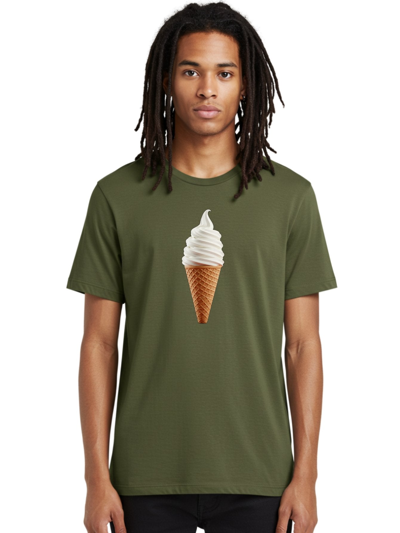Soft-Serve-Ice-Cream-Cone Men'S Graphic Tee, 100% Cotton, Comfortable Casual Summer Wear, Machine Washable, Soft Serve Ice Cream, Ice Cream Cone, Sweet Treat, Creamy Texture, White Ice Cream, Waffle Cone, Dessert, Summer Snack, Frozen Yogurt Bab435 23