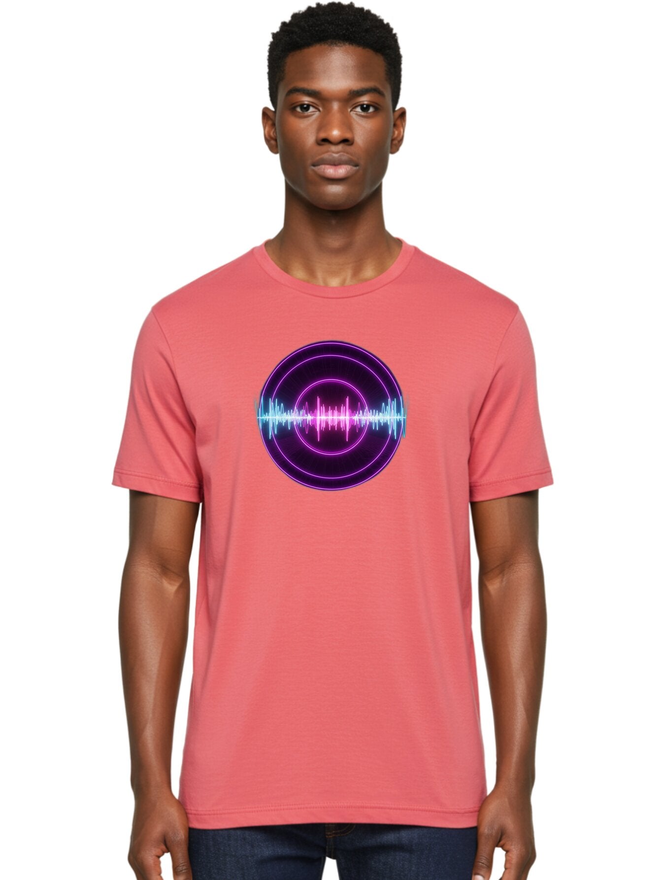 Sound-Wave Men'S Graphic Tee, 100% Cotton, Comfortable Casual Summer Wear, Machine Washable, Sound Wave, Audio Signal, Purple Neon Lights, Futuristic Design, Music Visualizer, Waveform Graphic, Digital Art, Glowing Effect Bab439 17