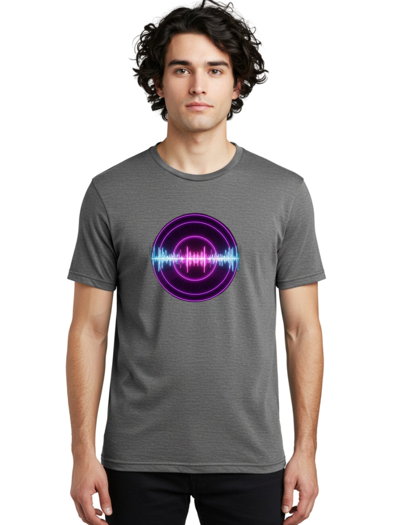 Sound-Wave Men'S Graphic Tee, 100% Cotton, Comfortable Casual Summer Wear, Machine Washable, Sound Wave, Audio Signal, Purple Neon Lights, Futuristic Design, Music Visualizer, Waveform Graphic, Digital Art, Glowing Effect Bab439 19