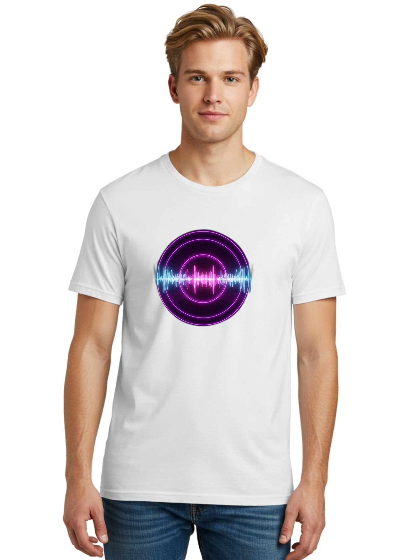 Sound-Wave Men'S Graphic Tee, 100% Cotton, Comfortable Casual Summer Wear, Machine Washable, Sound Wave, Audio Signal, Purple Neon Lights, Futuristic Design, Music Visualizer, Waveform Graphic, Digital Art, Glowing Effect Bab439 18