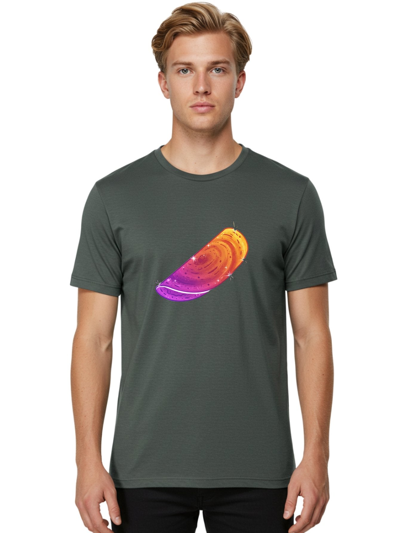 Sparkling-Dosa Men'S Graphic Tee, 100% Cotton, Comfortable Casual Summer Wear, Machine Washable, Vibrant Purple And Orange Design, Swirling Patterns, Shiny Surface, Sparkles, Mesmerizing Graphics, Abstract Art, Colorful Illustration, Bab442 23