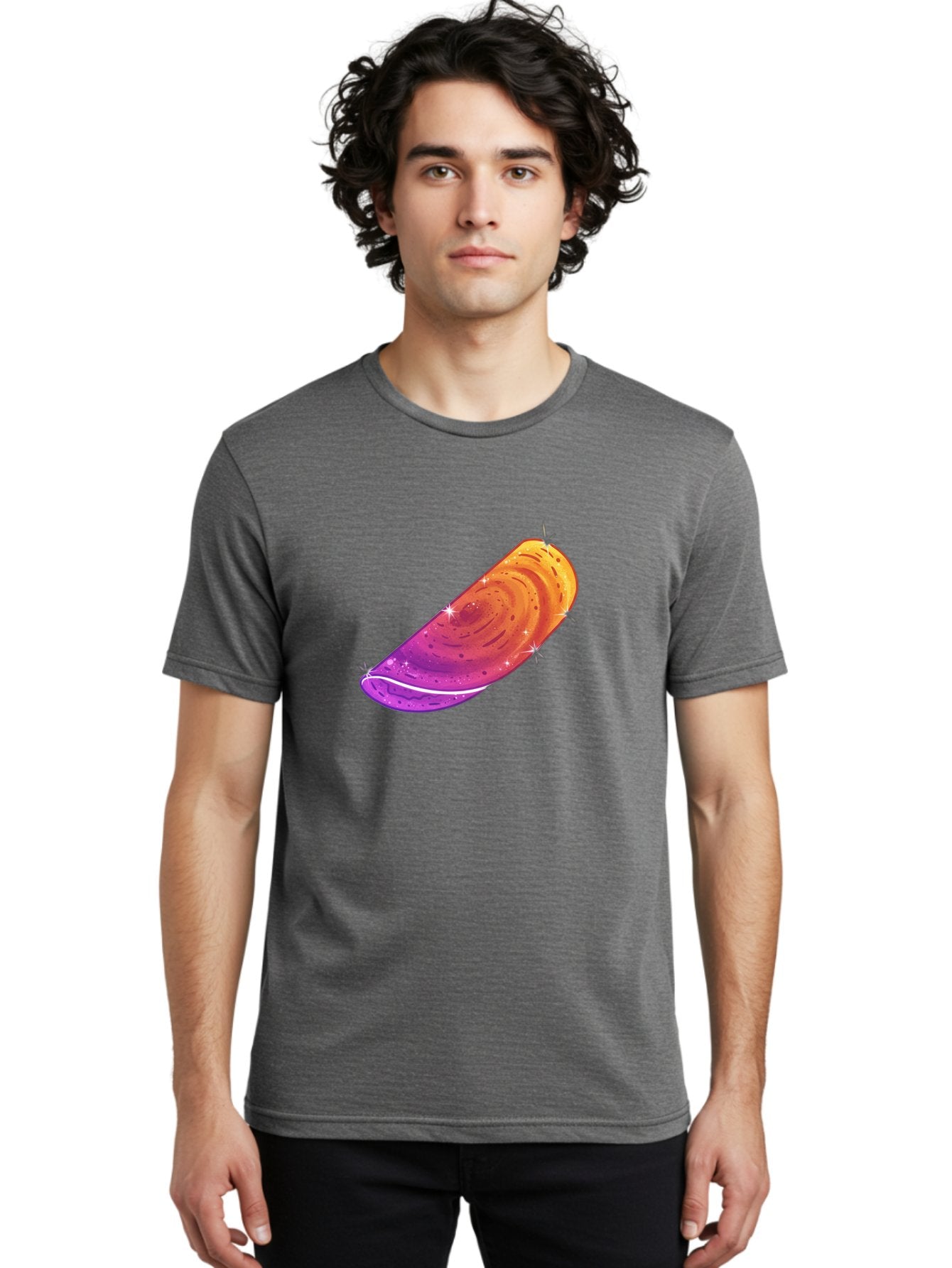 Sparkling-Dosa Men'S Graphic Tee, 100% Cotton, Comfortable Casual Summer Wear, Machine Washable, Vibrant Purple And Orange Design, Swirling Patterns, Shiny Surface, Sparkles, Mesmerizing Graphics, Abstract Art, Colorful Illustration, Bab442 16