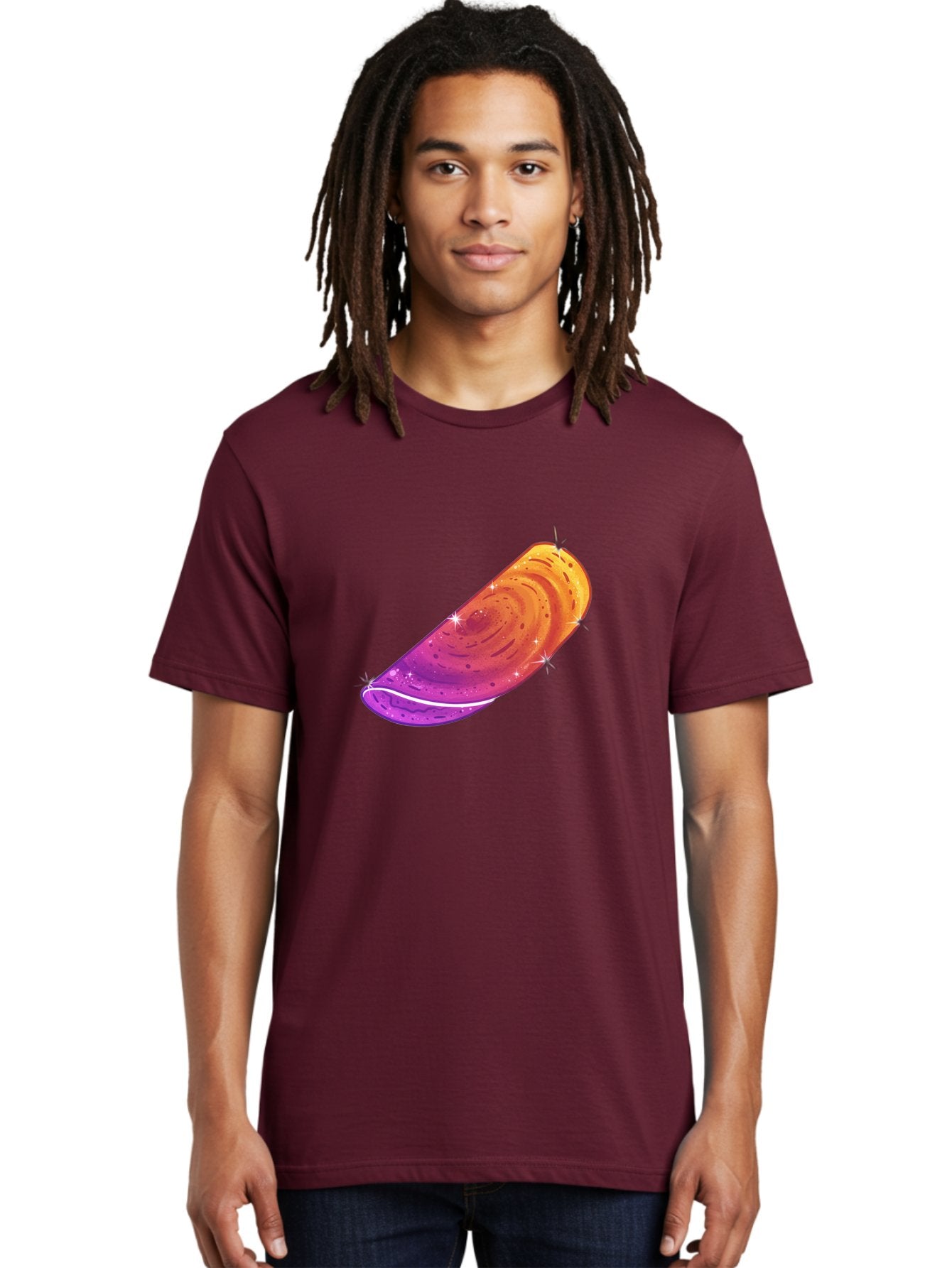 Sparkling-Dosa Men'S Graphic Tee, 100% Cotton, Comfortable Casual Summer Wear, Machine Washable, Vibrant Purple And Orange Design, Swirling Patterns, Shiny Surface, Sparkles, Mesmerizing Graphics, Abstract Art, Colorful Illustration, Bab442 22