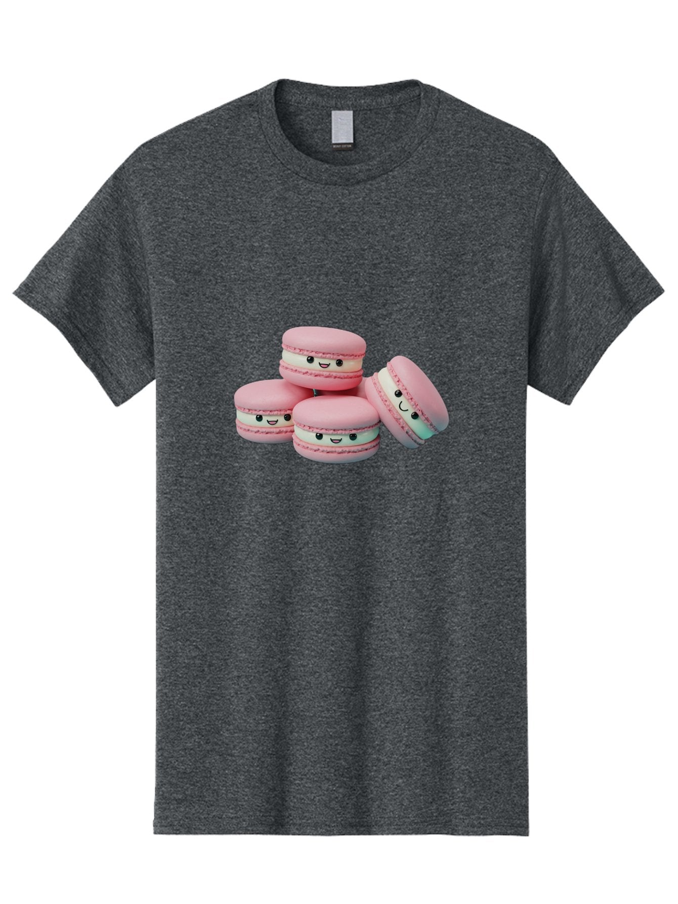 Squishy-Macarons Men'S Graphic Tee, 100% Cotton, Comfortable Casual Summer Wear, Machine Washable, Pink Macarons, Smiling Faces, Cute Desserts, Stack Of Macaroons, Sweet Treats, Adorable Faces, Tasty Macarons, Dessert Lovers, Kawaii Food Bab445 5