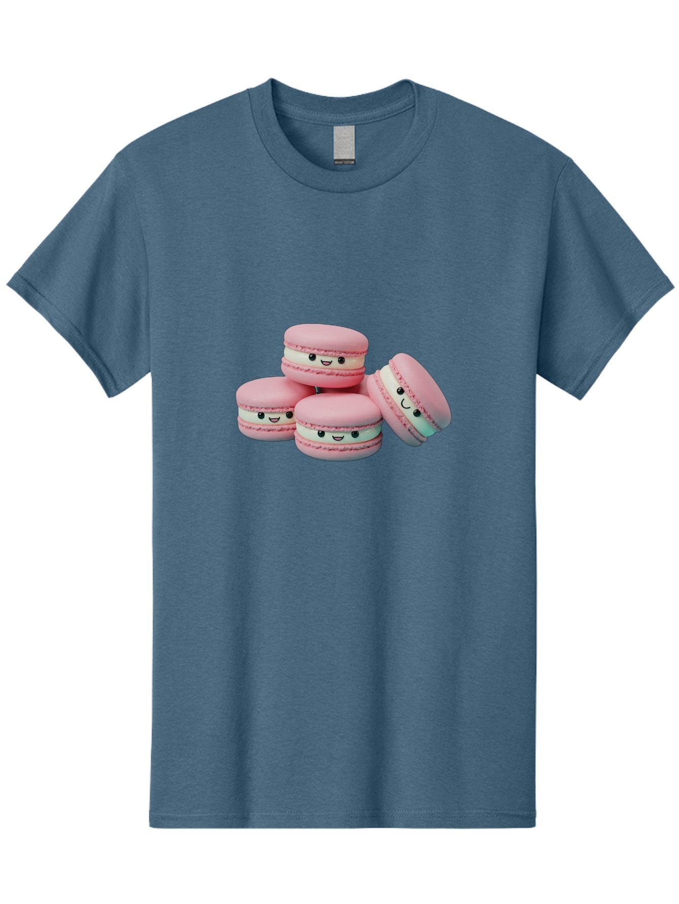 Squishy-Macarons Men'S Graphic Tee, 100% Cotton, Comfortable Casual Summer Wear, Machine Washable, Pink Macarons, Smiling Faces, Cute Desserts, Stack Of Macaroons, Sweet Treats, Adorable Faces, Tasty Macarons, Dessert Lovers, Kawaii Food Bab445 8