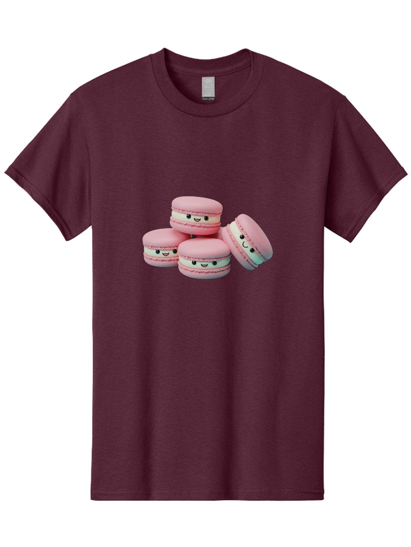 Squishy-Macarons Men'S Graphic Tee, 100% Cotton, Comfortable Casual Summer Wear, Machine Washable, Pink Macarons, Smiling Faces, Cute Desserts, Stack Of Macaroons, Sweet Treats, Adorable Faces, Tasty Macarons, Dessert Lovers, Kawaii Food Bab445 3