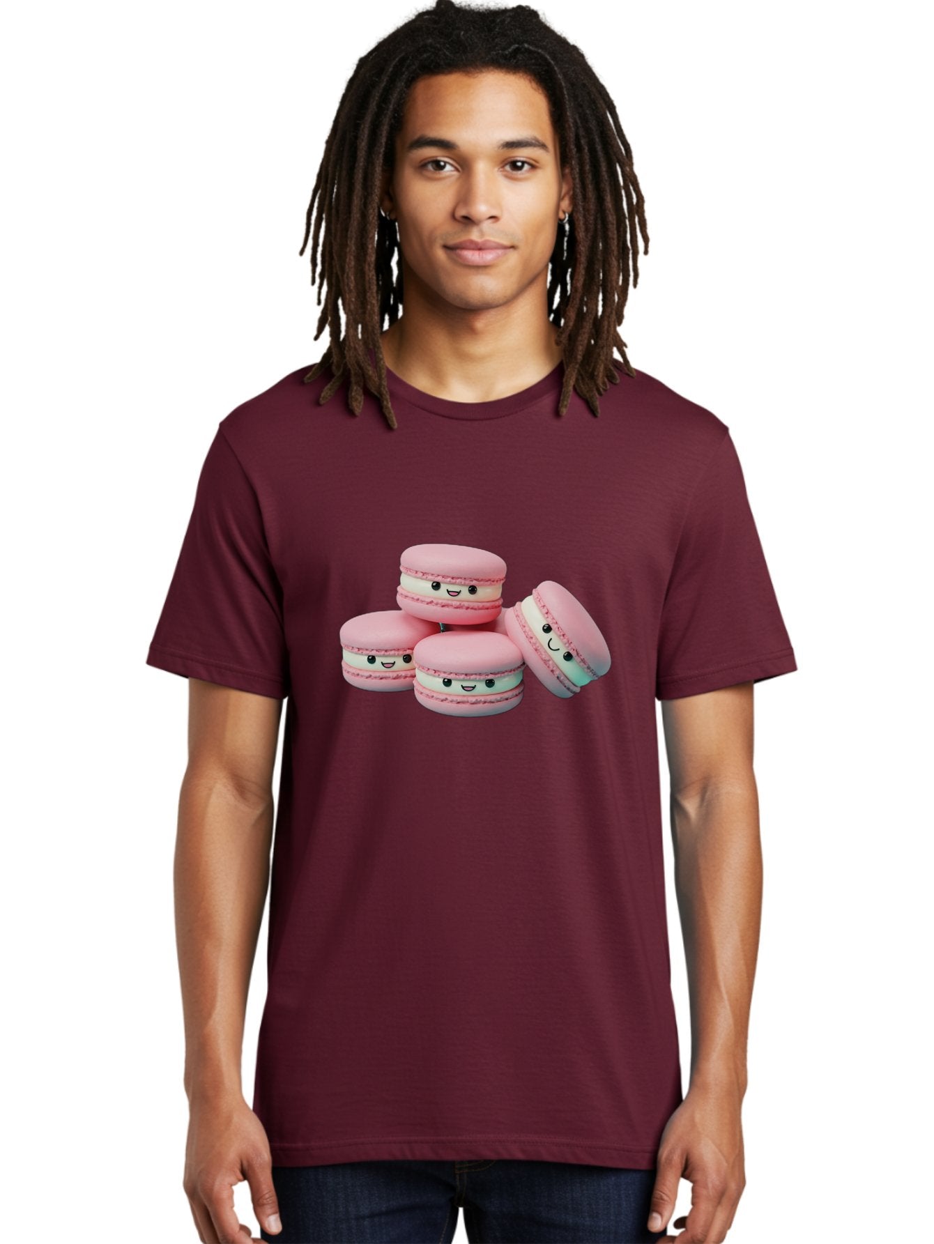 Squishy-Macarons Men'S Graphic Tee, 100% Cotton, Comfortable Casual Summer Wear, Machine Washable, Pink Macarons, Smiling Faces, Cute Desserts, Stack Of Macaroons, Sweet Treats, Adorable Faces, Tasty Macarons, Dessert Lovers, Kawaii Food Bab445 22