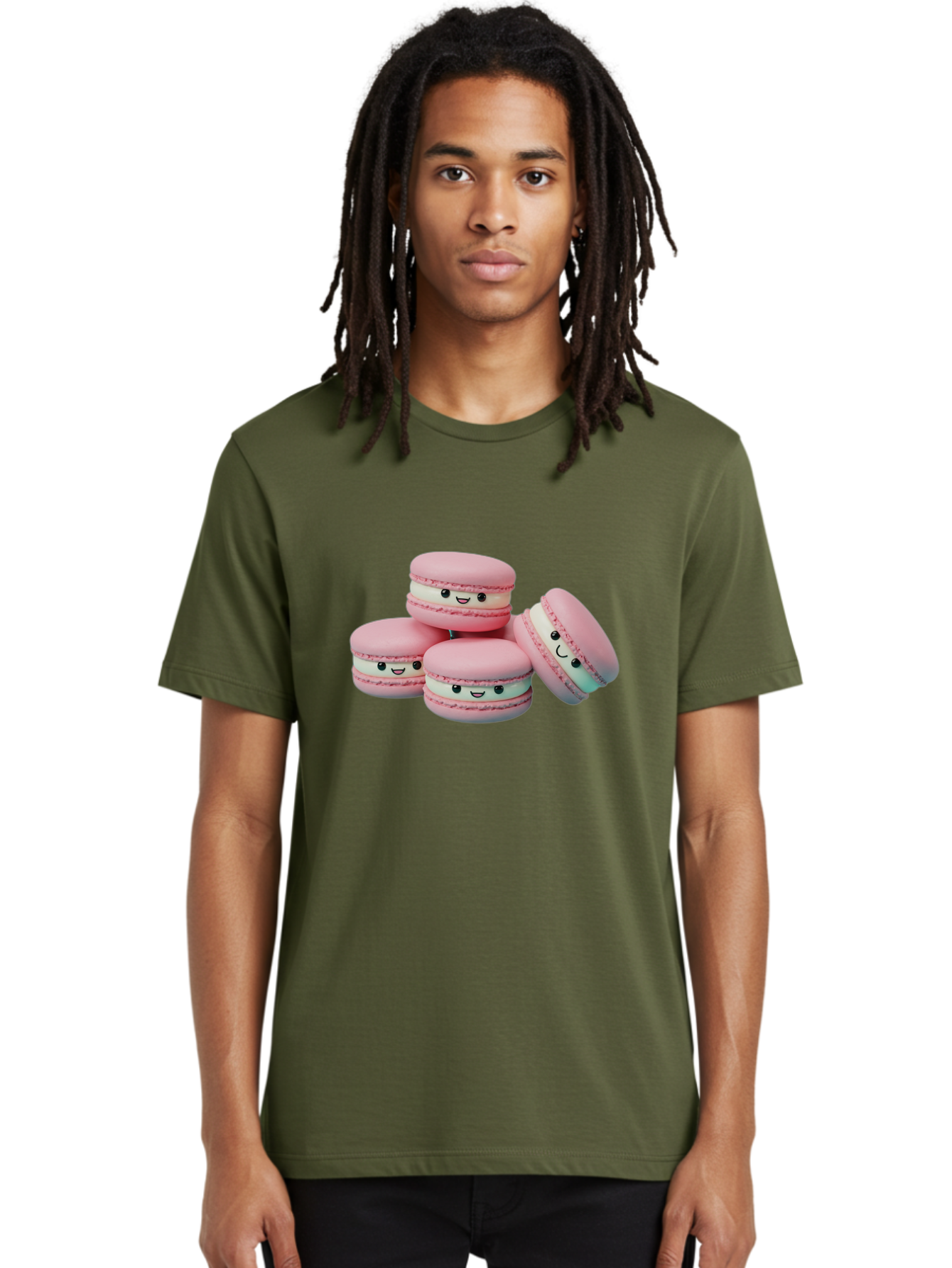 Squishy-Macarons Men'S Graphic Tee, 100% Cotton, Comfortable Casual Summer Wear, Machine Washable, Pink Macarons, Smiling Faces, Cute Desserts, Stack Of Macaroons, Sweet Treats, Adorable Faces, Tasty Macarons, Dessert Lovers, Kawaii Food Bab445 28