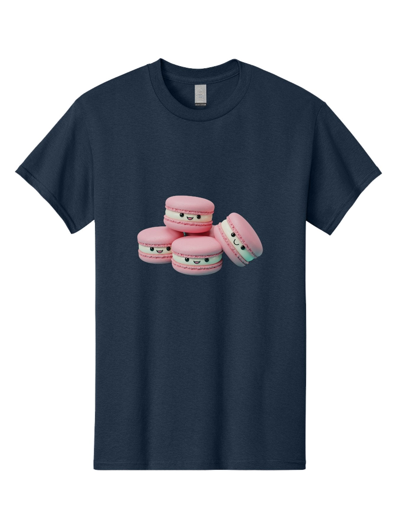 Squishy-Macarons Men'S Graphic Tee, 100% Cotton, Comfortable Casual Summer Wear, Machine Washable, Pink Macarons, Smiling Faces, Cute Desserts, Stack Of Macaroons, Sweet Treats, Adorable Faces, Tasty Macarons, Dessert Lovers, Kawaii Food Bab445 7