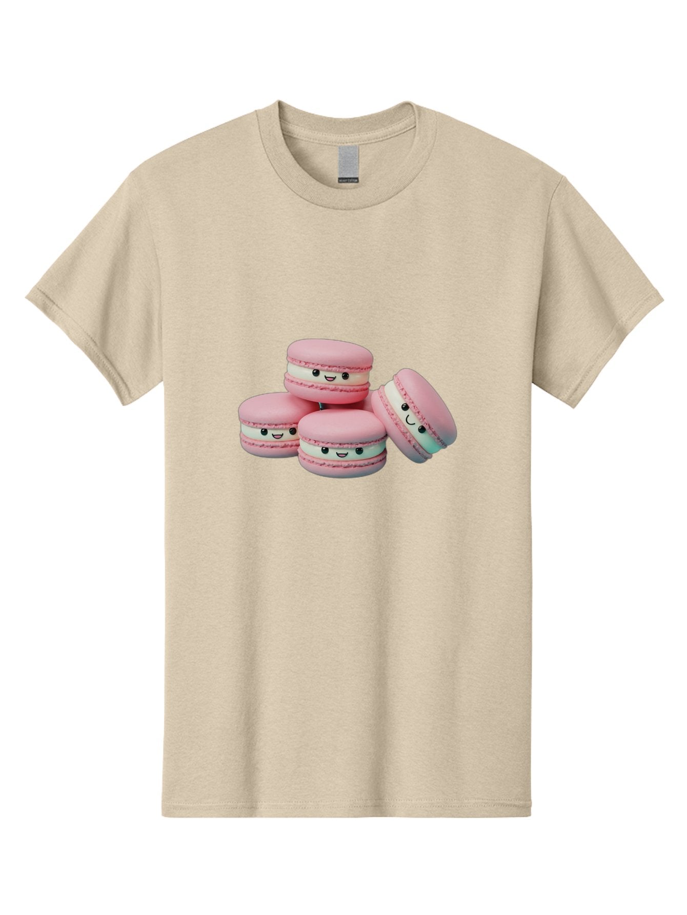 Squishy-Macarons Men'S Graphic Tee, 100% Cotton, Comfortable Casual Summer Wear, Machine Washable, Pink Macarons, Smiling Faces, Cute Desserts, Stack Of Macaroons, Sweet Treats, Adorable Faces, Tasty Macarons, Dessert Lovers, Kawaii Food Bab445