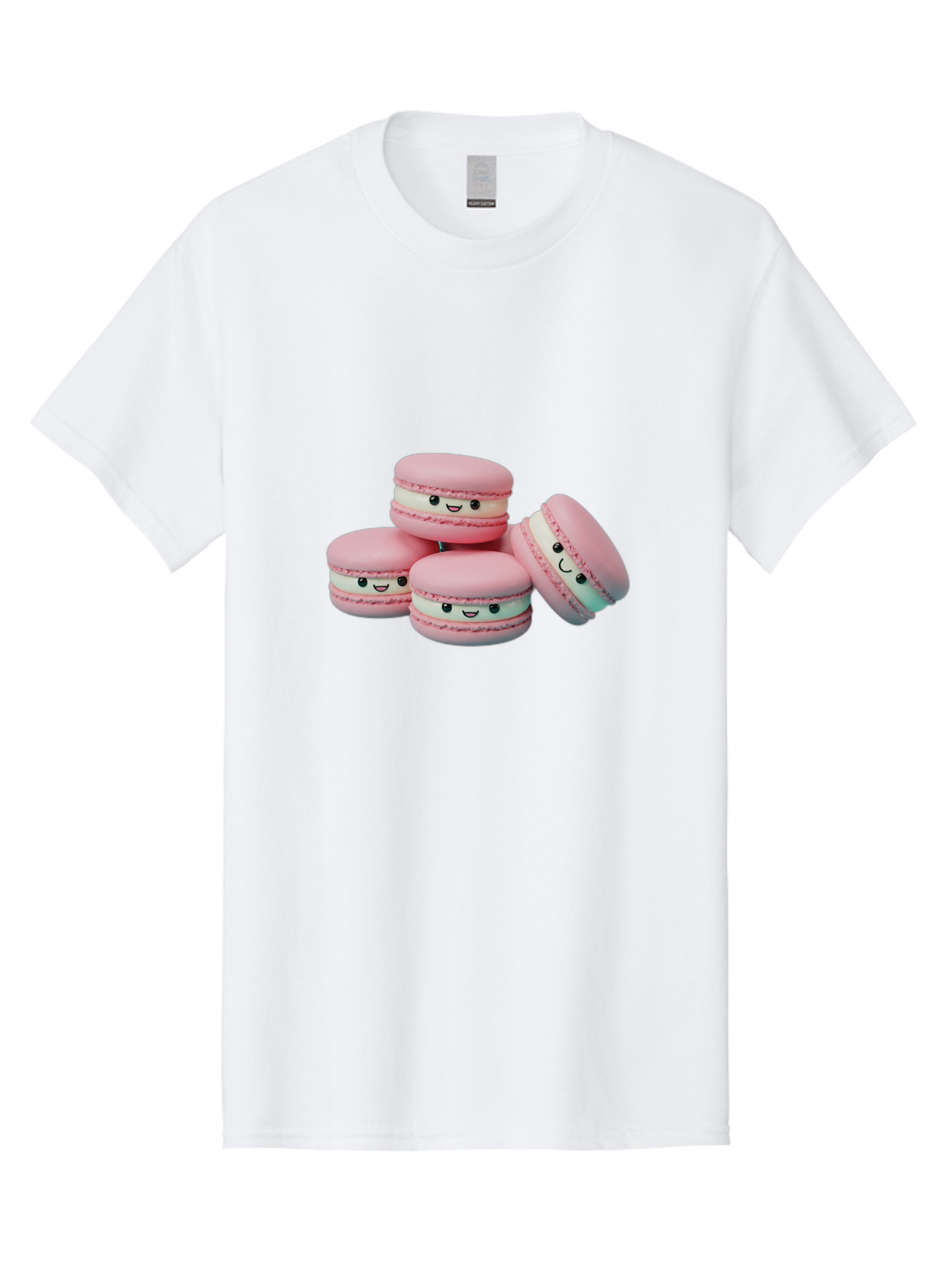 Squishy-Macarons Men'S Graphic Tee, 100% Cotton, Comfortable Casual Summer Wear, Machine Washable, Pink Macarons, Smiling Faces, Cute Desserts, Stack Of Macaroons, Sweet Treats, Adorable Faces, Tasty Macarons, Dessert Lovers, Kawaii Food Bab445 5