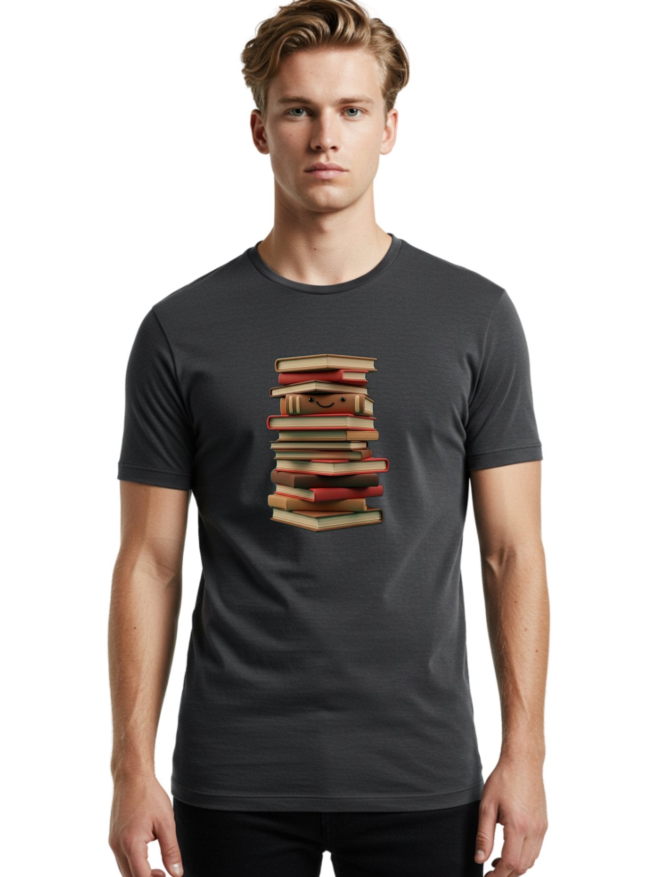 Stack-Of-Books Men'S Graphic Tee, 100% Cotton, Comfortable Casual Summer Wear, Machine Washable, Pile Of Books, Book Stack, Reading Material, Learning Resources, Education, Knowledge, Literature, Novel, Textbook, Happy Book Bab446 21