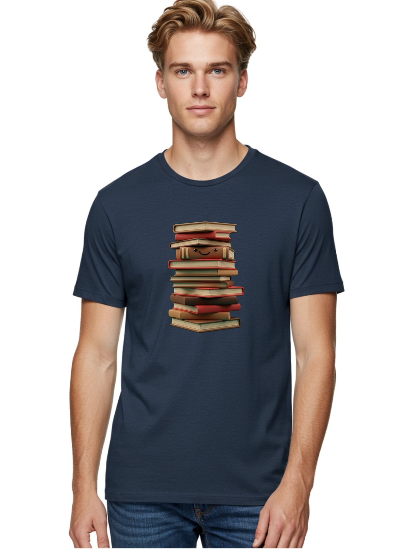 Stack-Of-Books Men'S Graphic Tee, 100% Cotton, Comfortable Casual Summer Wear, Machine Washable, Pile Of Books, Book Stack, Reading Material, Learning Resources, Education, Knowledge, Literature, Novel, Textbook, Happy Book Bab446 22