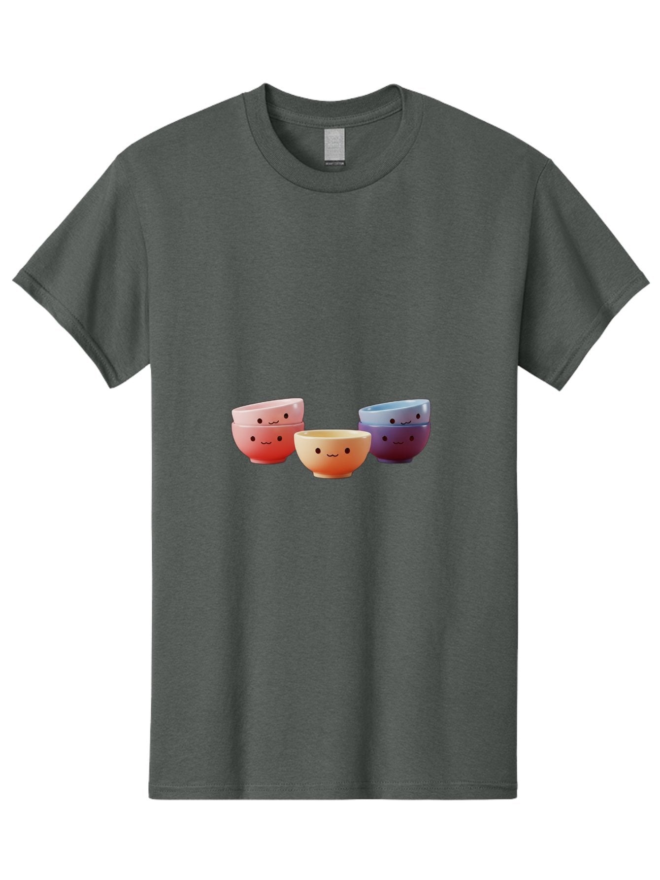 Stacked-Bowls-1 Men'S Graphic Tee, 100% Cotton, Comfortable Casual Summer Wear, Machine Washable, Ceramic Bowls, Smiling Faces, Colorful Dinnerware, Pastel Colors, Happy Kitchen Accessories, Table Setting, Cute Home Decor, Unique Gift Ideas Bab447 9