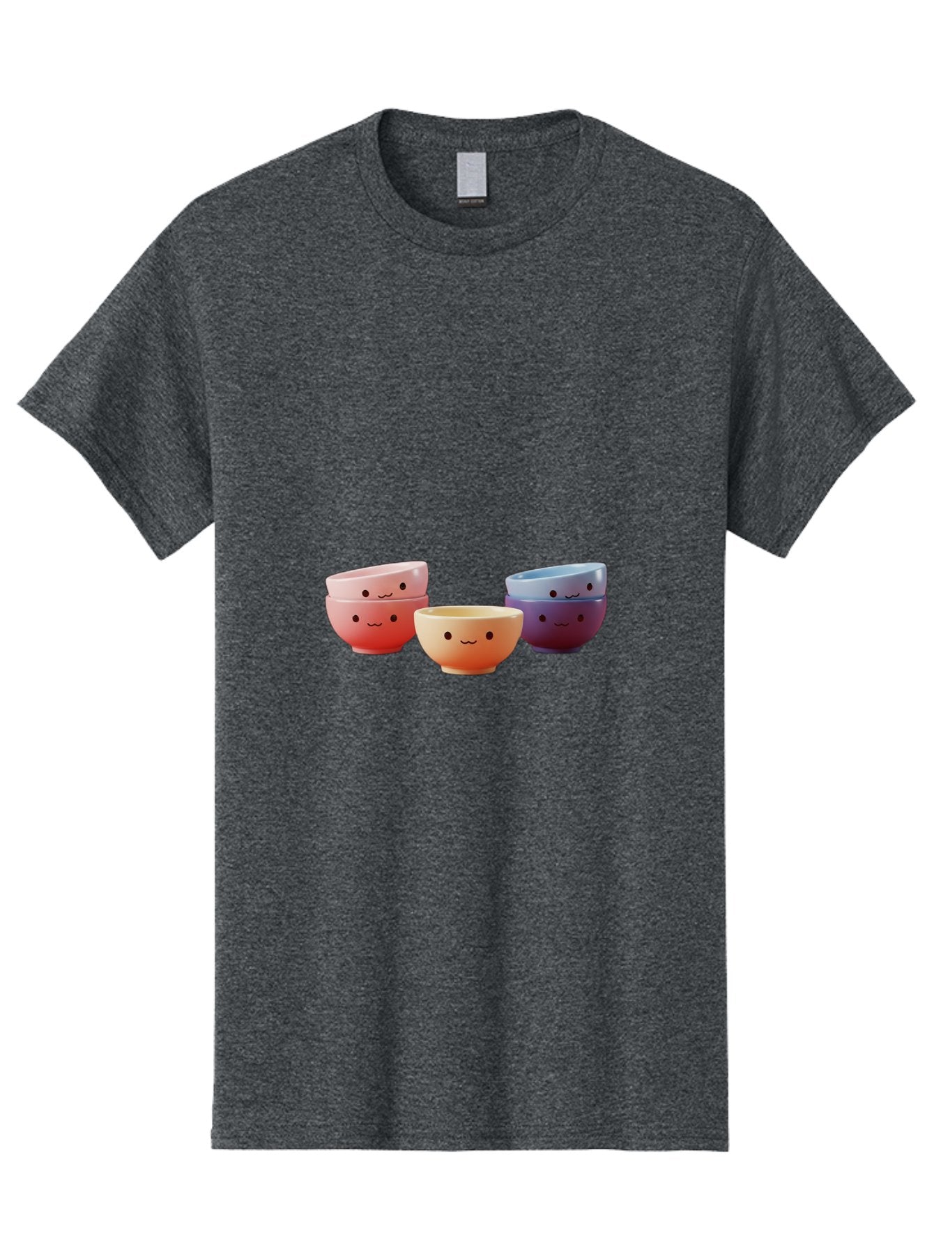 Stacked-Bowls-1 Men'S Graphic Tee, 100% Cotton, Comfortable Casual Summer Wear, Machine Washable, Ceramic Bowls, Smiling Faces, Colorful Dinnerware, Pastel Colors, Happy Kitchen Accessories, Table Setting, Cute Home Decor, Unique Gift Ideas Bab447 15