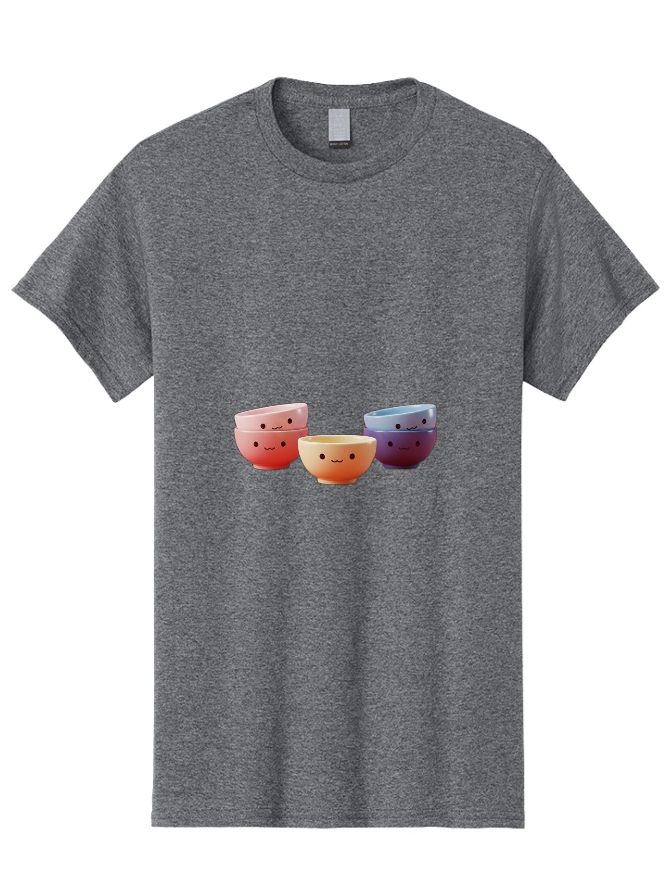 Stacked-Bowls-1 Men'S Graphic Tee, 100% Cotton, Comfortable Casual Summer Wear, Machine Washable, Ceramic Bowls, Smiling Faces, Colorful Dinnerware, Pastel Colors, Happy Kitchen Accessories, Table Setting, Cute Home Decor, Unique Gift Ideas Bab447 11